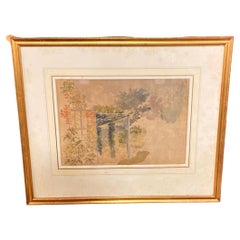 Antique English School 19th Century Watercolor, Garden Pergola