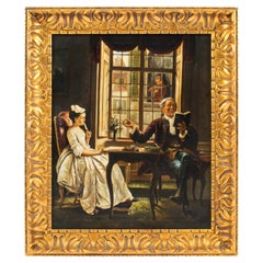 Antique English School Master 
Student Oil on Canvas 19th C