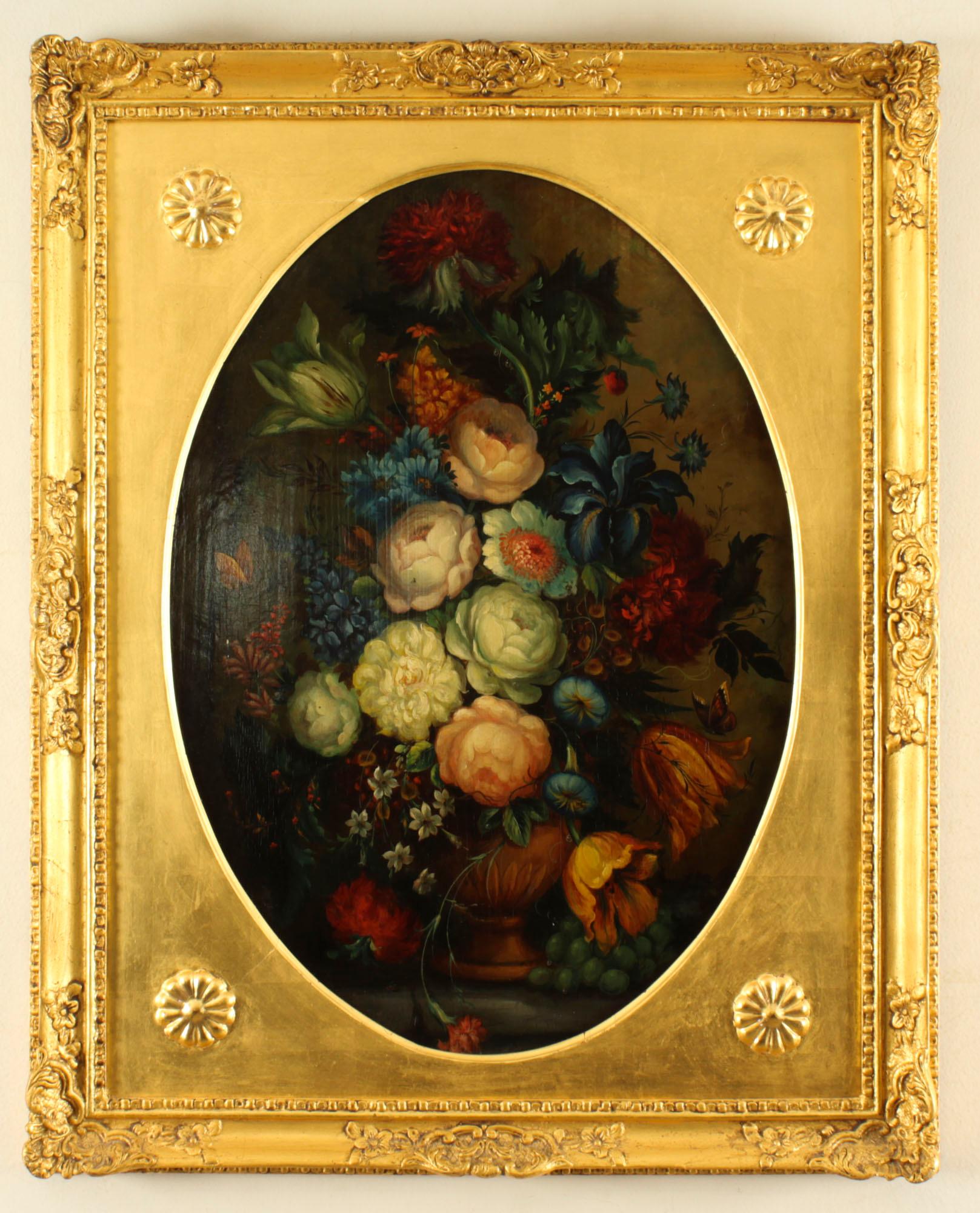 Ancienne huile sur panneau de l'English School, nature morte florale, 19e siècle en vente 5