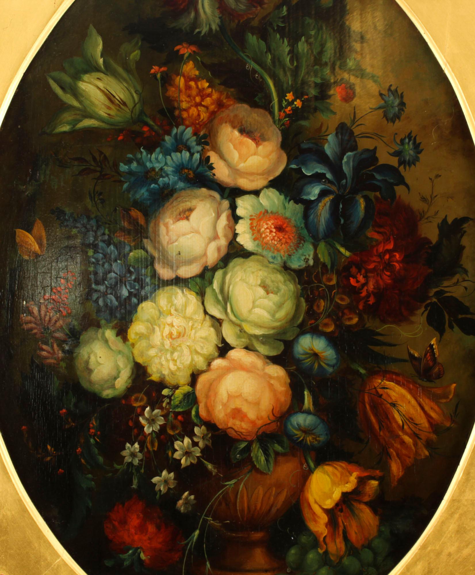 Anglais Ancienne huile sur panneau de l'English School, nature morte florale, 19e siècle en vente
