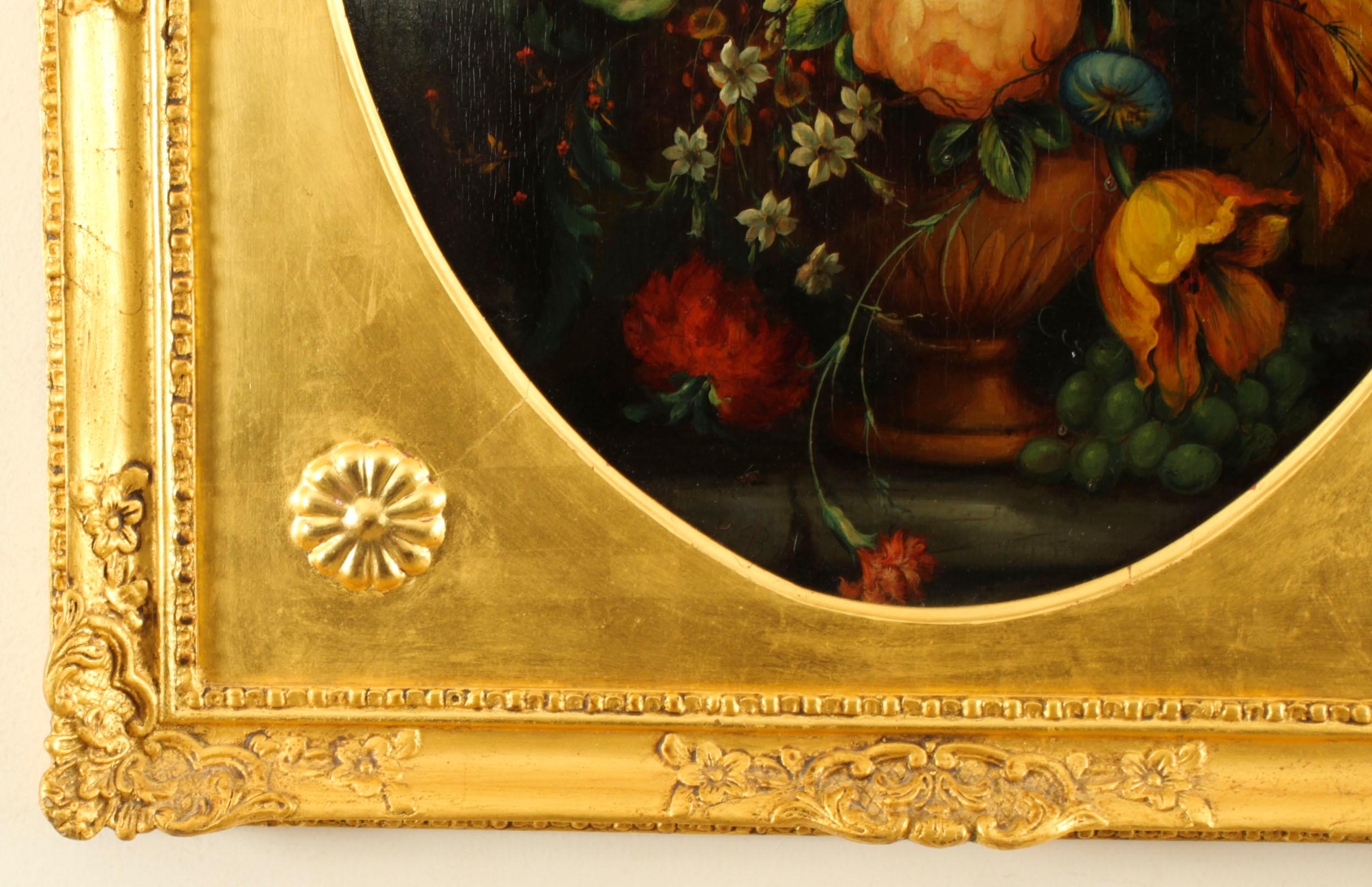 XIXe siècle Ancienne huile sur panneau de l'English School, nature morte florale, 19e siècle en vente