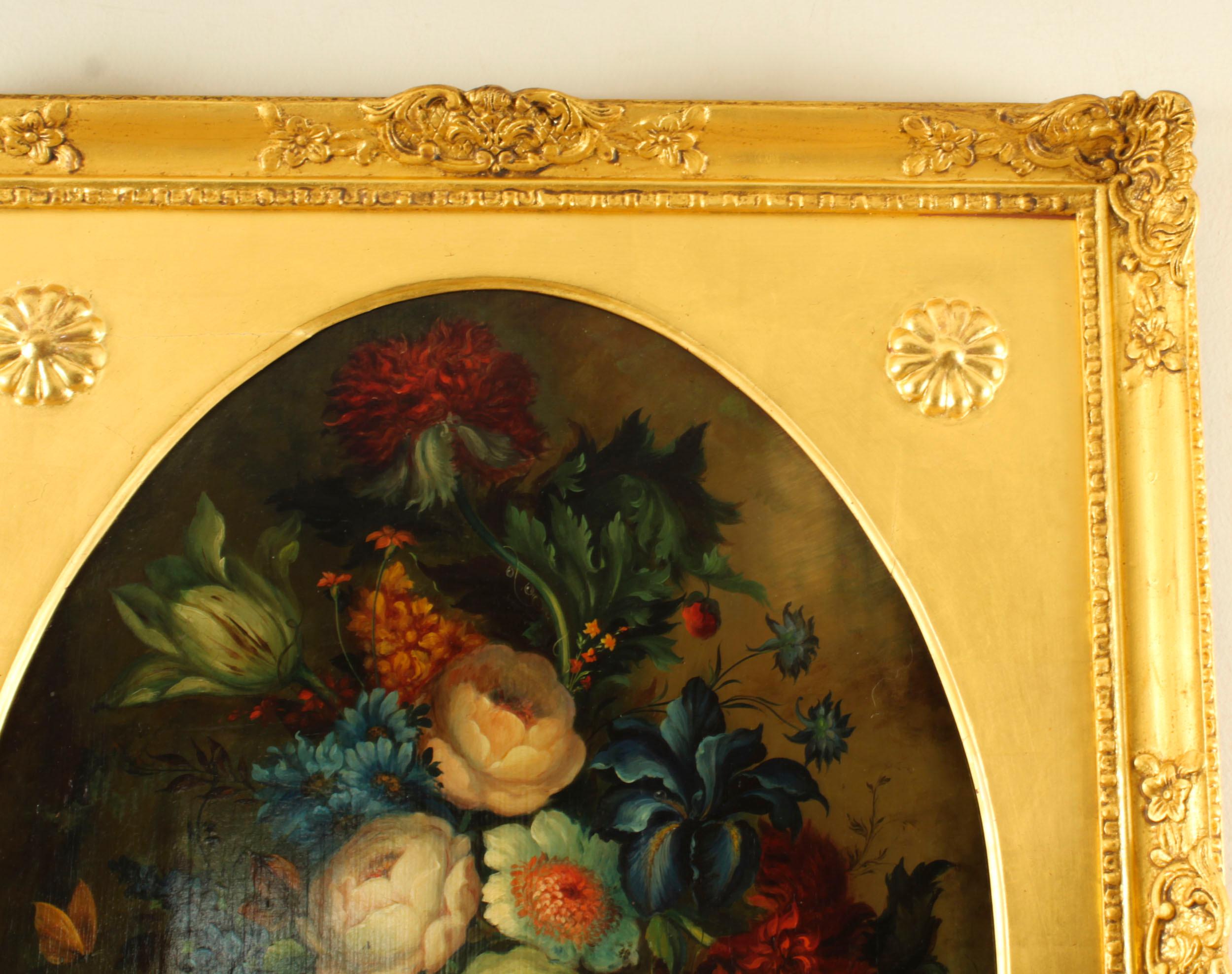 Ancienne huile sur panneau de l'English School, nature morte florale, 19e siècle en vente 1