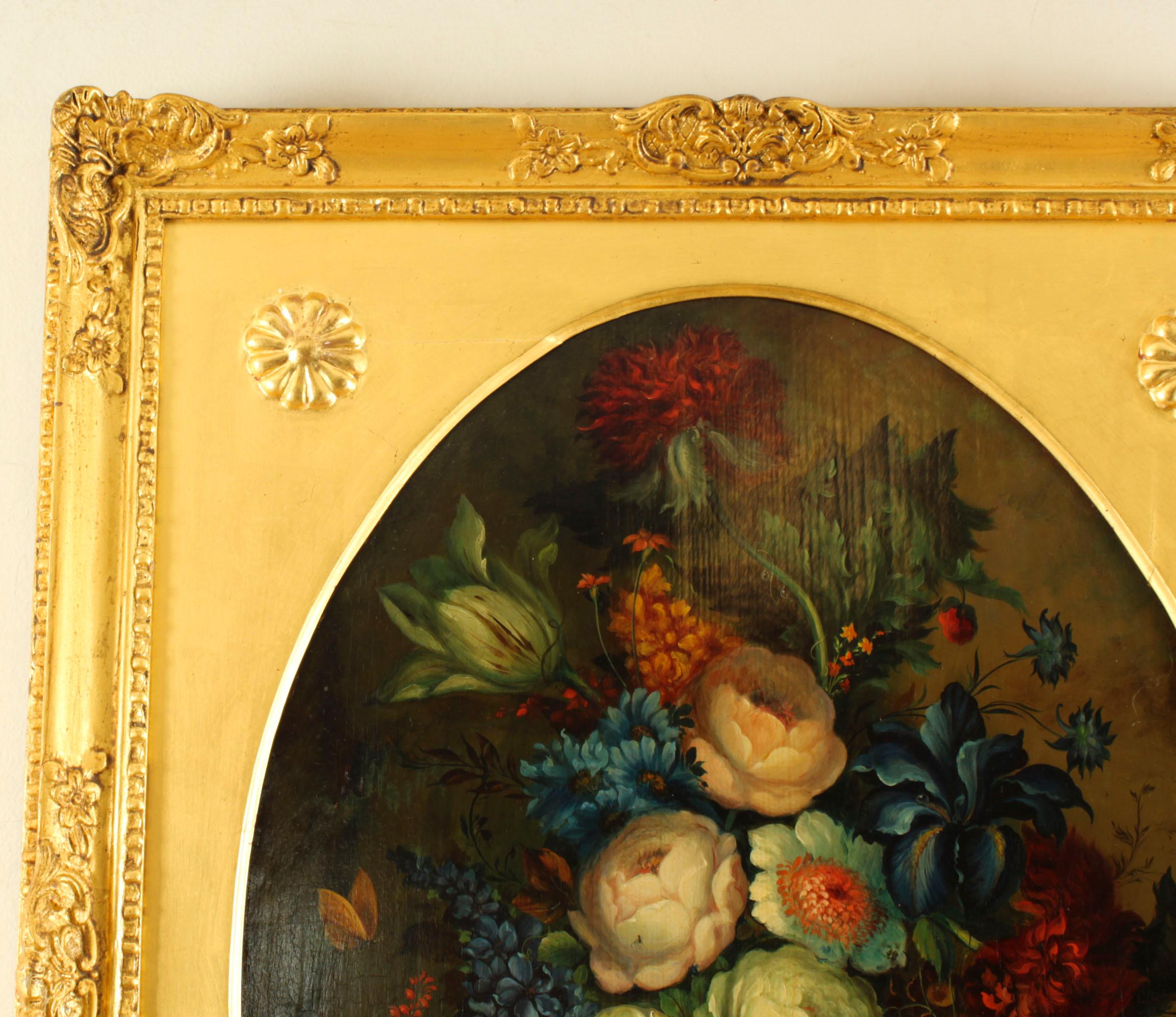 Ancienne huile sur panneau de l'English School, nature morte florale, 19e siècle en vente 2