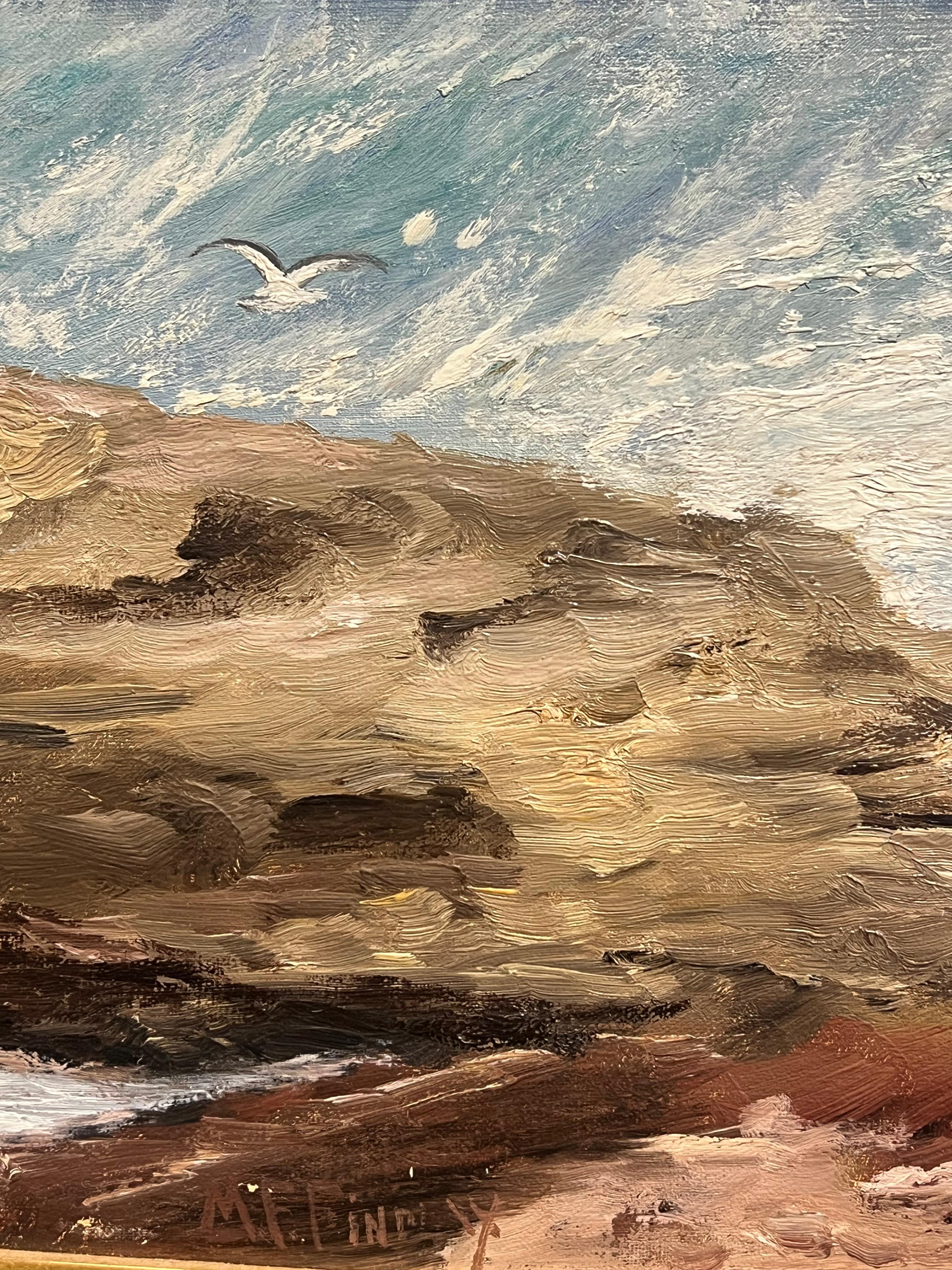 Antique English Oil Crashing Waves on Rocky Shoreline Vibrant Coastal Seascape For Sale 1