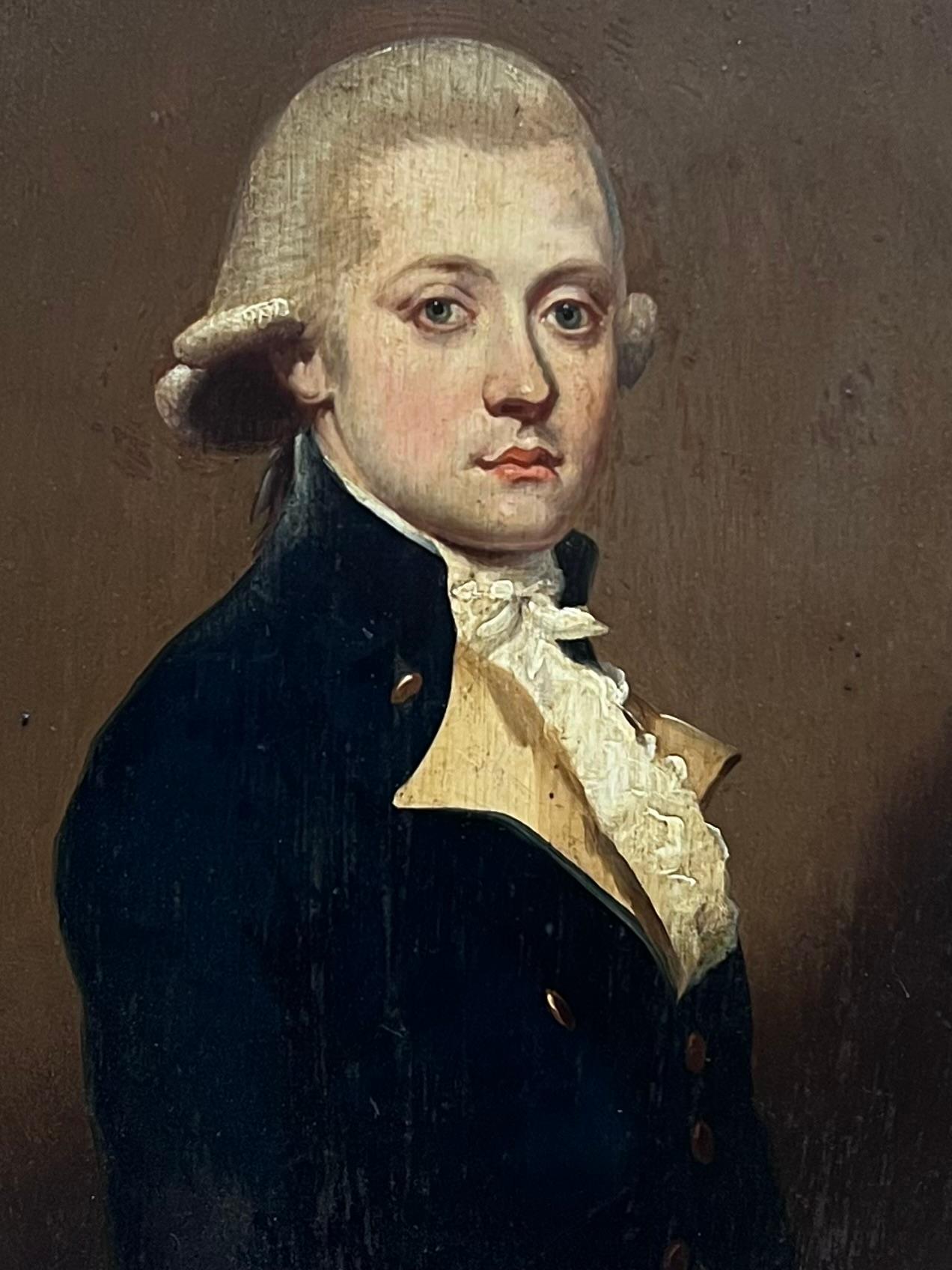 Fine 1800's English Oil on Panel Portrait of a Georgian Gentleman in Oval Frame - Painting by Antique English School