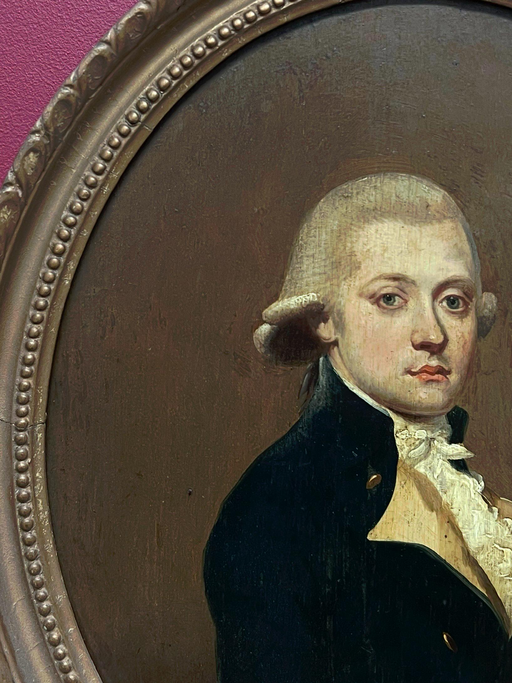 Fine 1800's English Oil on Panel Portrait of a Georgian Gentleman in Oval Frame For Sale 1
