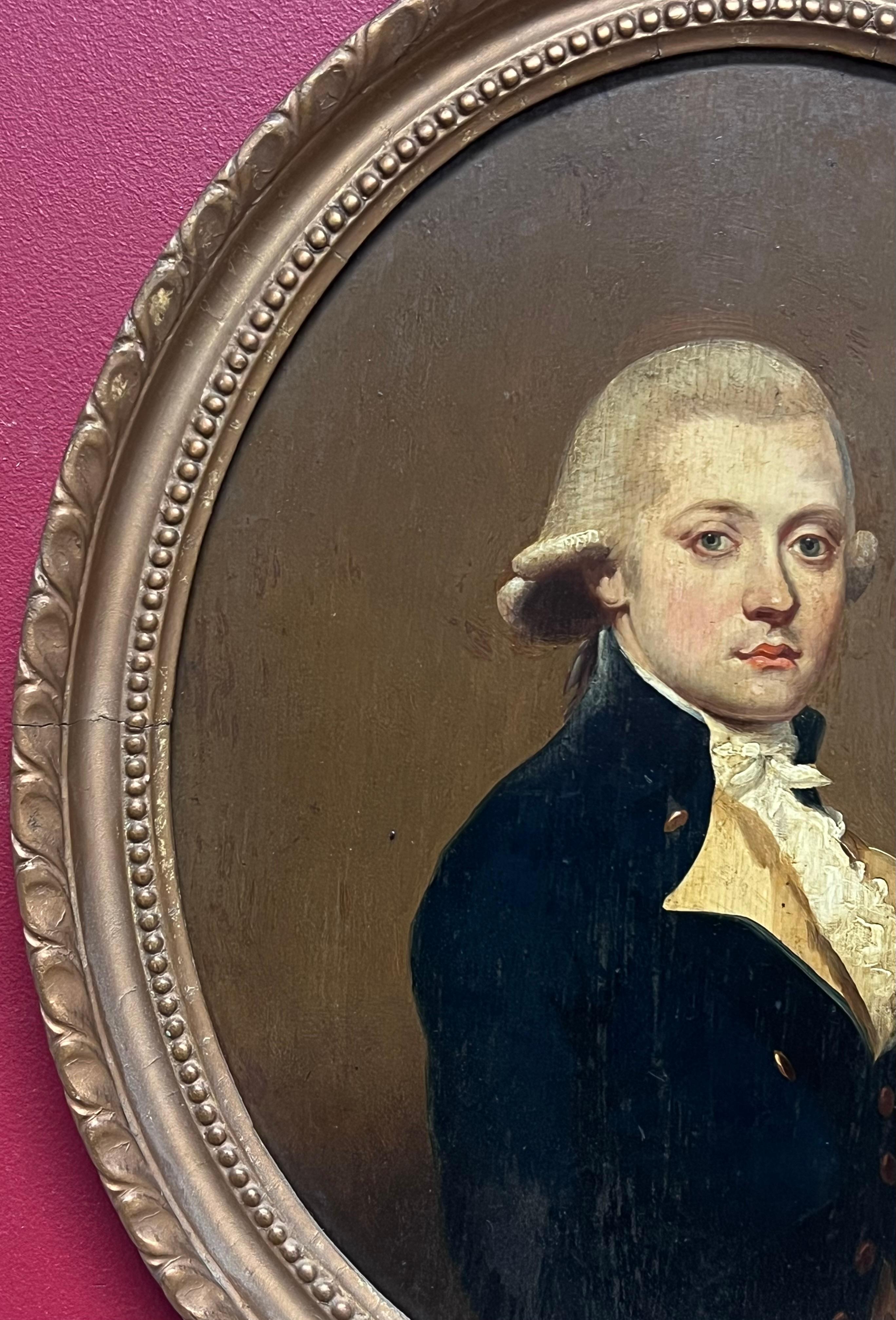 Fine 1800's English Oil on Panel Portrait of a Georgian Gentleman in Oval Frame For Sale 2