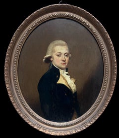 Antique Fine 1800's English Oil on Panel Portrait of a Georgian Gentleman in Oval Frame