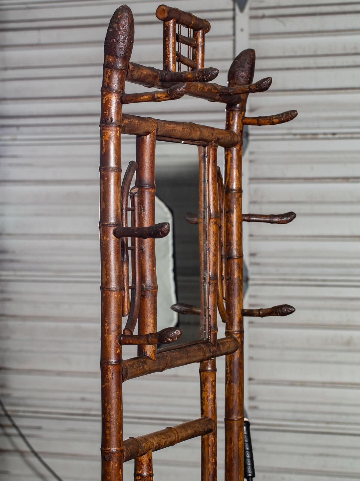 Antique English Scorched Bamboo Hall Stand Mirror, circa 1880 For Sale 7