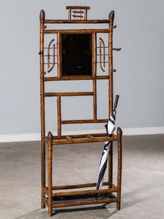 Antique English Scorched Bamboo Hall Stand Mirror, circa 1880