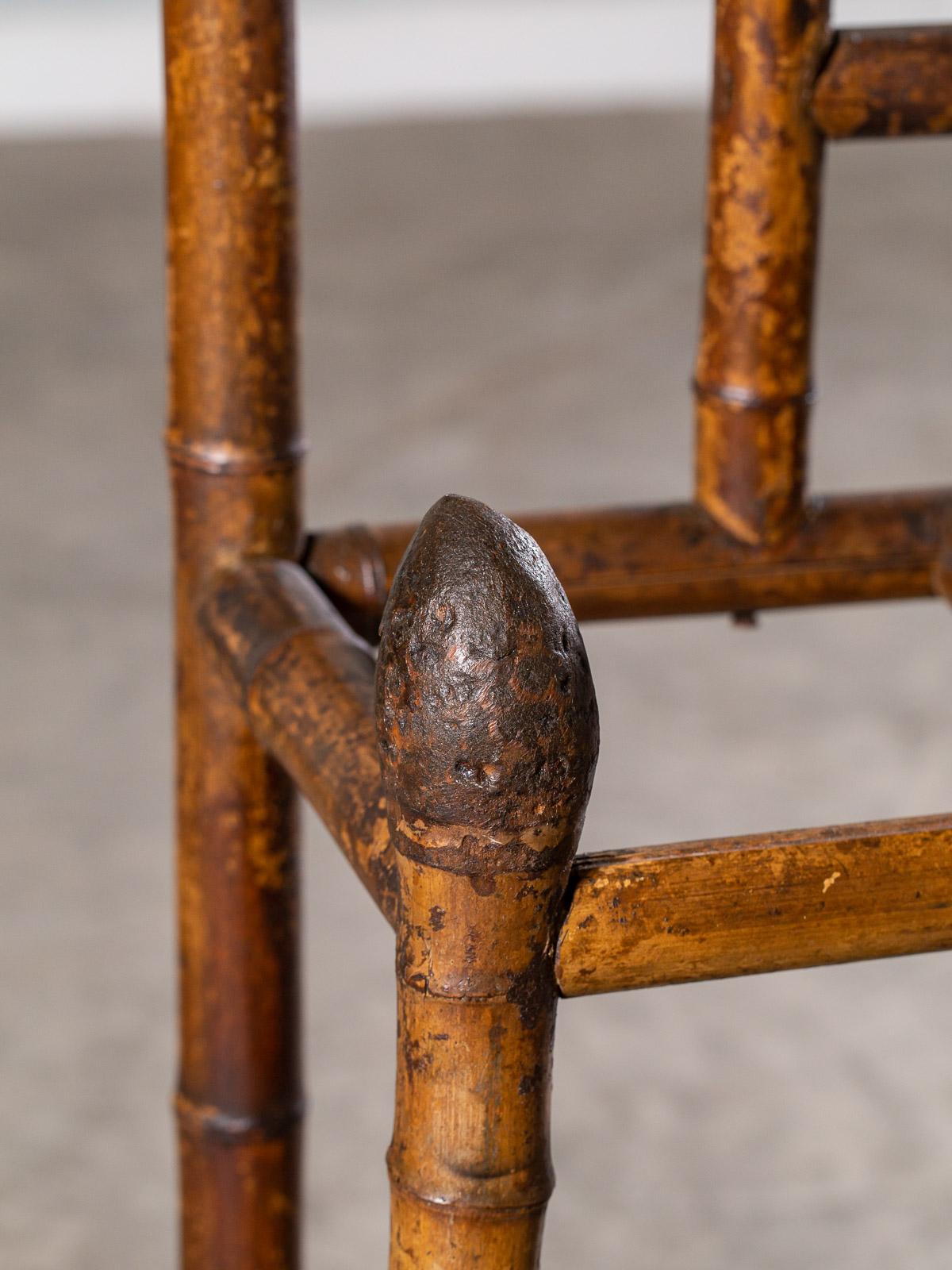 Antique English Scorched Bamboo Hall Stand Mirror, circa 1880 In Good Condition For Sale In Houston, TX