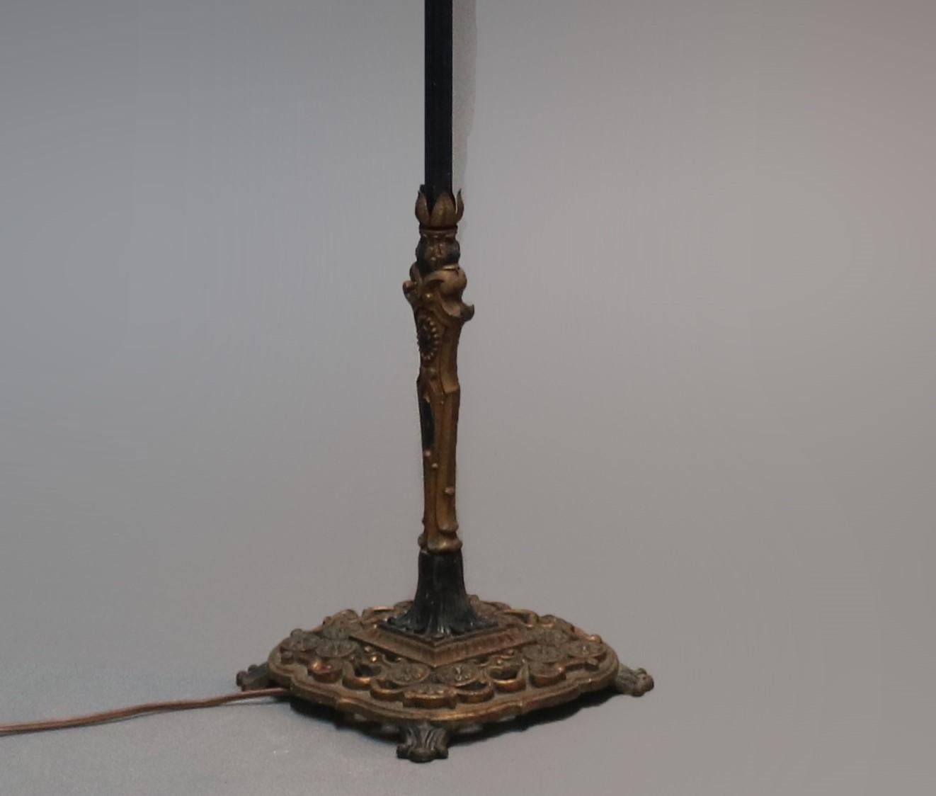 Cast Antique English Scroll Form Goose Neck Bridge Floor Lamp, circa 1920