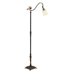 Antique English Scroll Form Goose Neck Bridge Floor Lamp, circa 1920