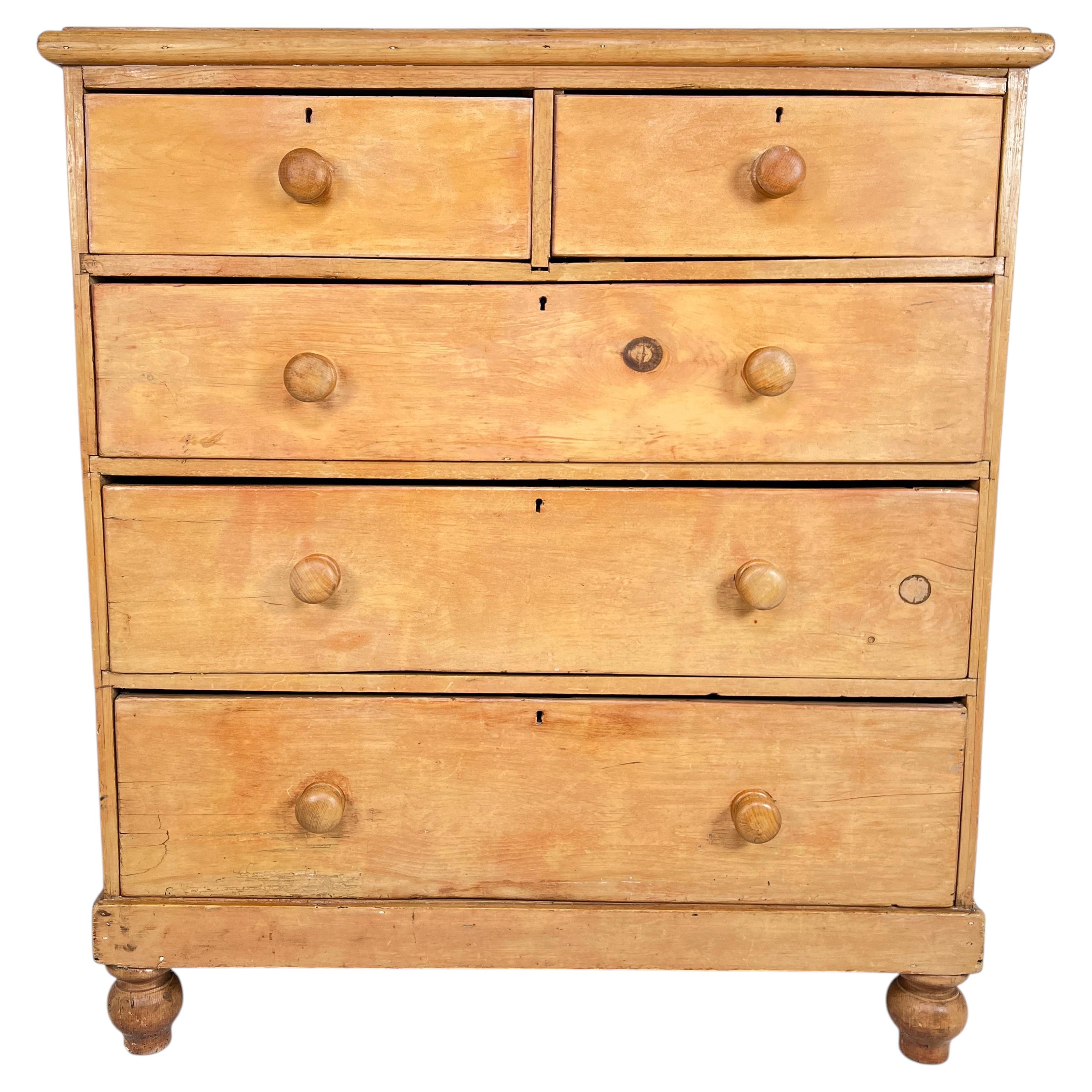 Antique English Scrubbed Pine Chest of Drawers, Ca. 1860s