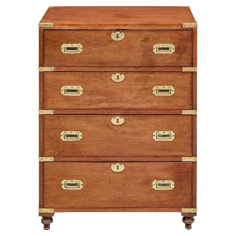 Antique English Secretary Campaign Chest With Brass Hardware in vendita