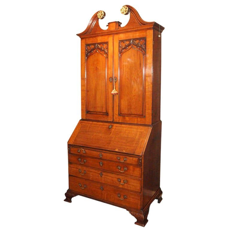 Antique English Secretary Chippendale Style in the Gothic Manner