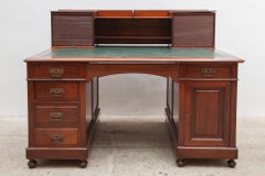 Antique English Secretary Desk, Leather Inlay, 1900