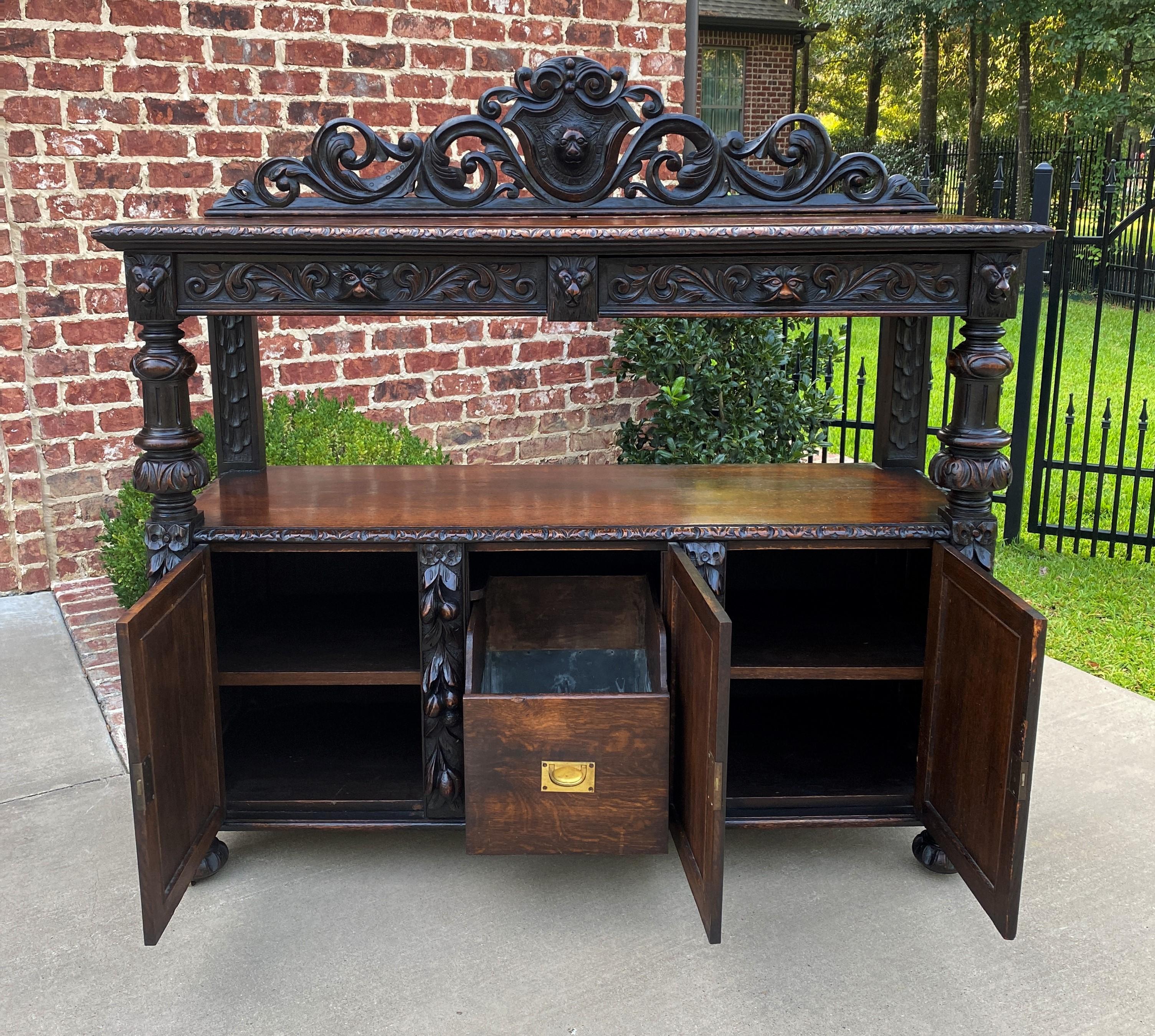 Antique English Server Sideboard Buffet 2-Tier Renaissance Oak 2 Drawers 19th C 5