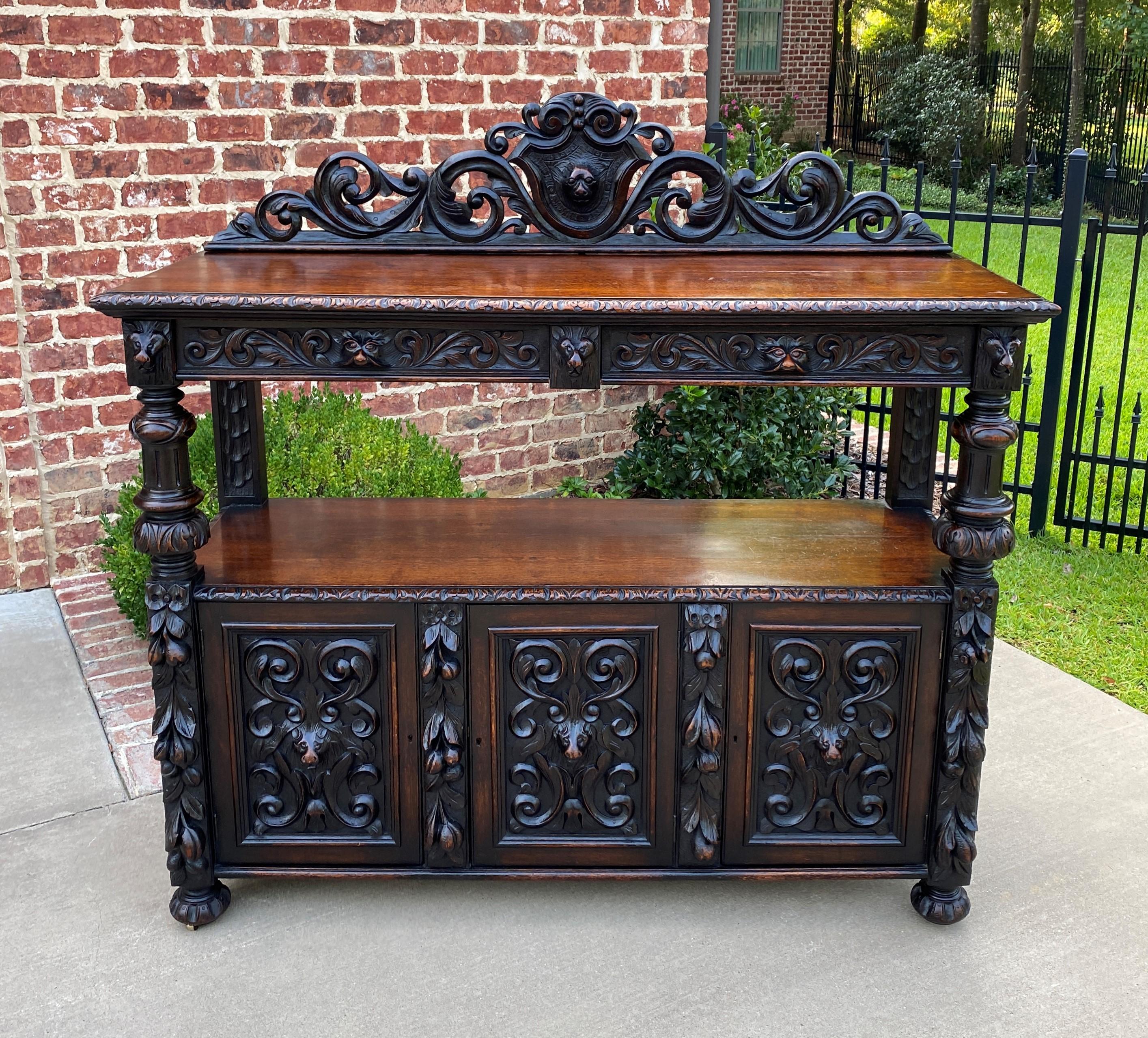 Antique English Server Sideboard Buffet 2-Tier Renaissance Oak 2 Drawers 19th C 6