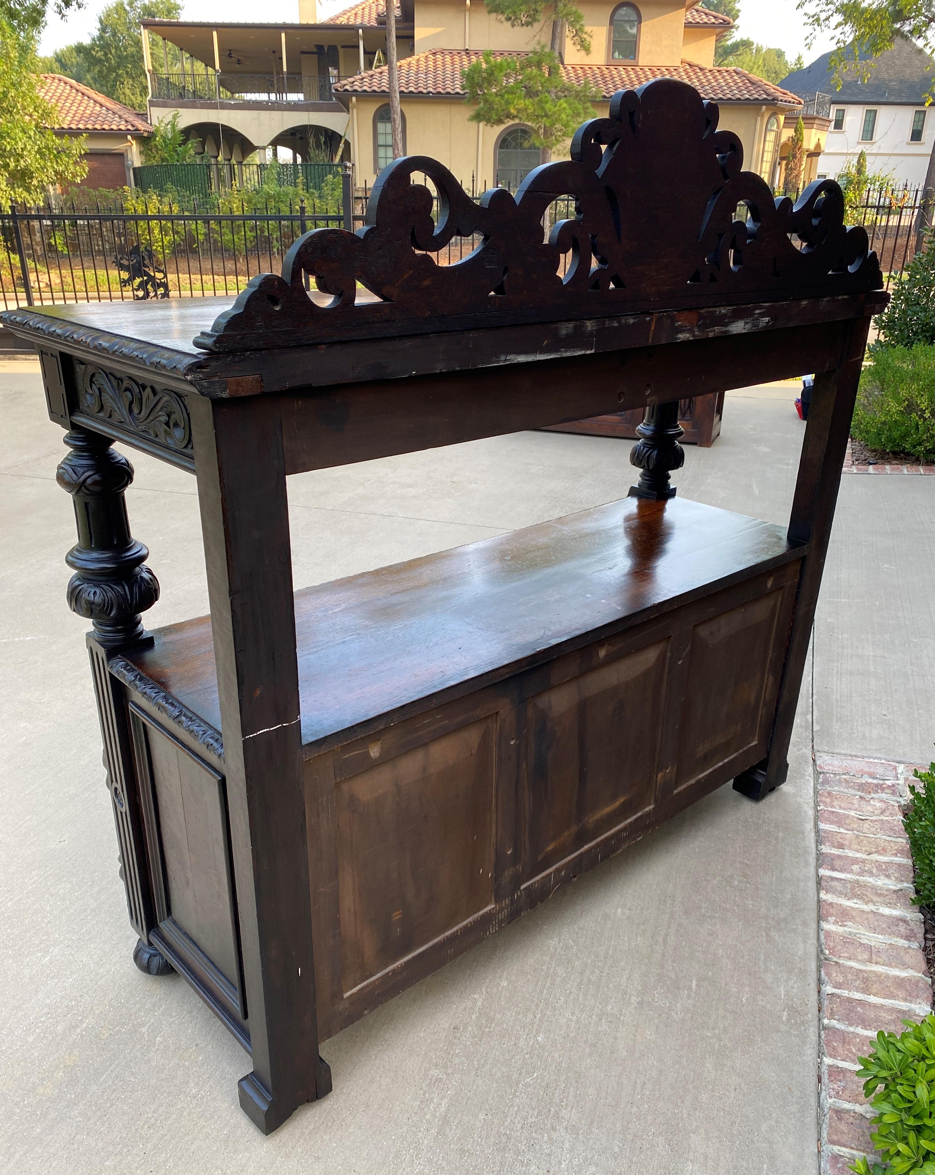 Antique English Server Sideboard Buffet 2-Tier Renaissance Oak 2 Drawers 19th C 7