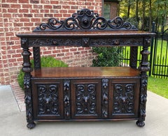 Antique English Server Sideboard Buffet 2-Tier Renaissance Oak 2 Drawers 19th C
