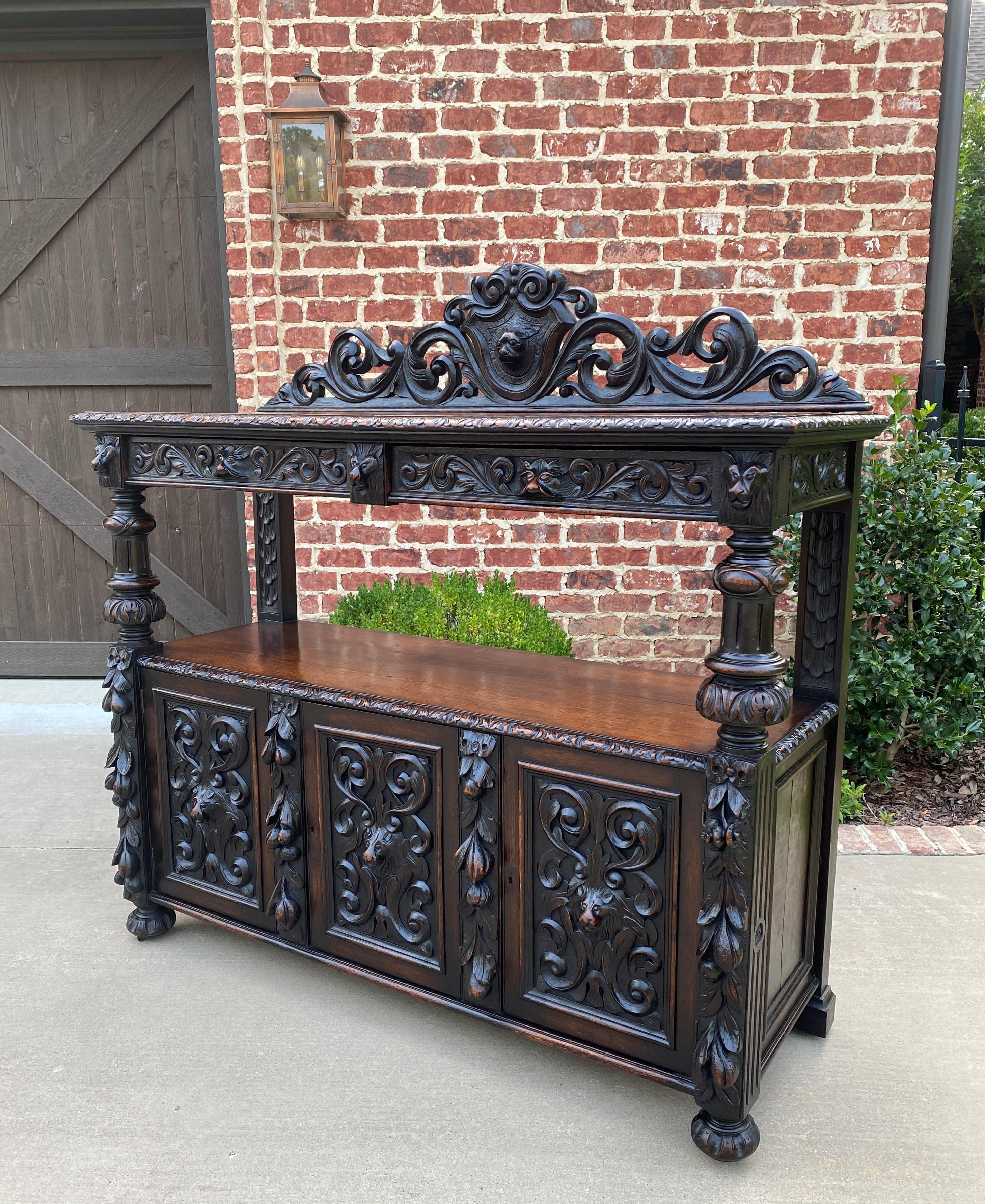 19th Century Antique English Server Sideboard Buffet 2-Tier Renaissance Oak 2 Drawers 19th C