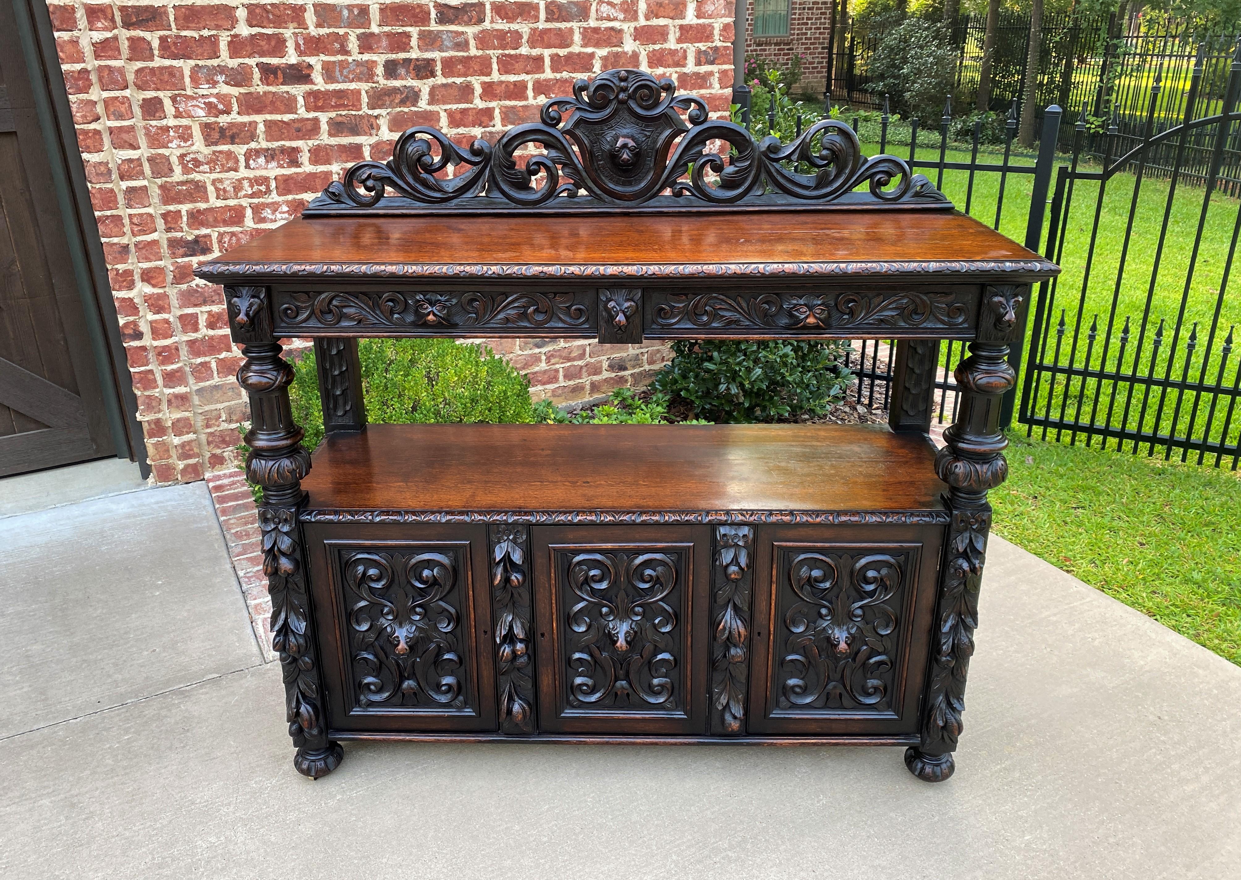 Antique English Server Sideboard Buffet 2-Tier Renaissance Oak 2 Drawers 19th C 2