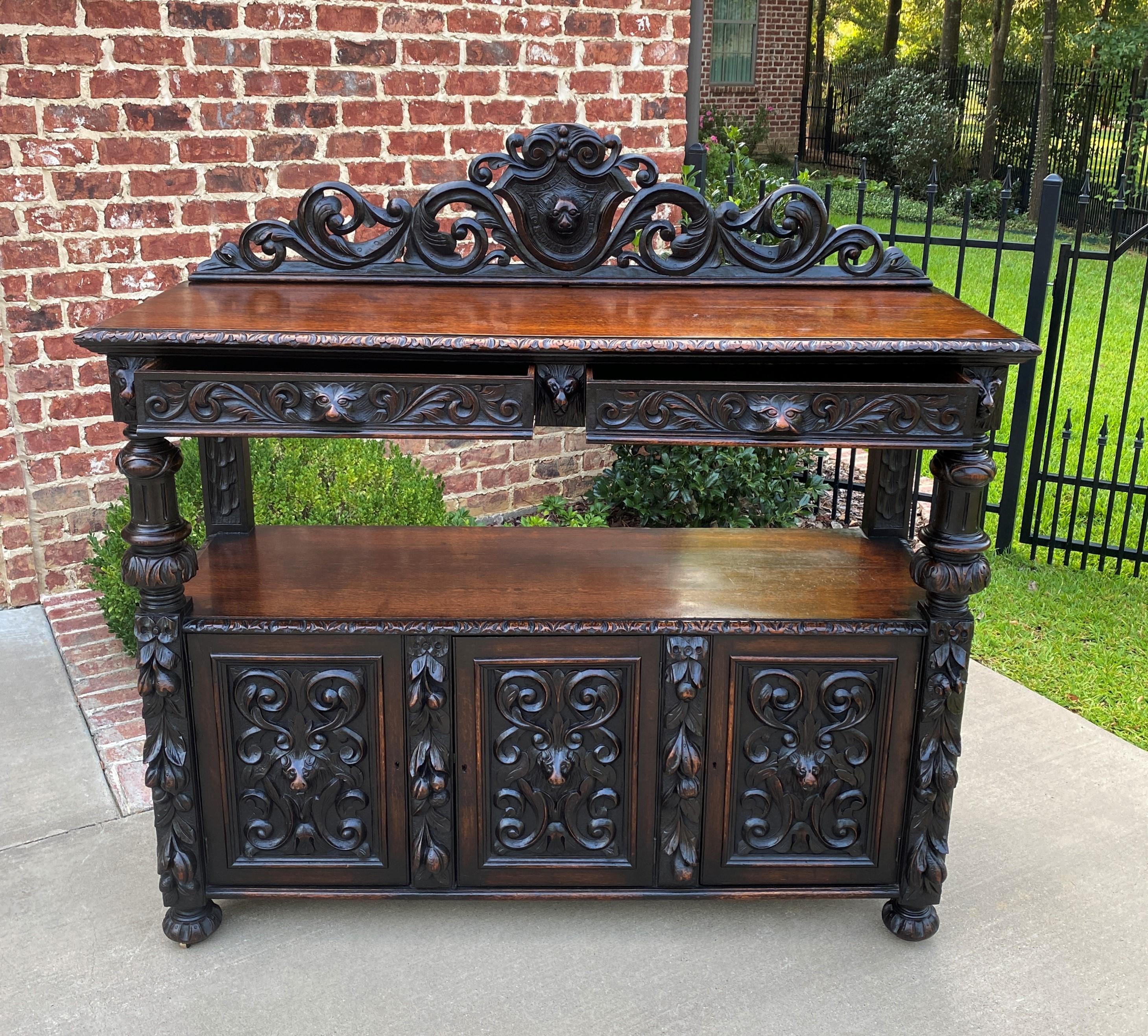 Antique English Server Sideboard Buffet 2-Tier Renaissance Oak 2 Drawers 19th C 3