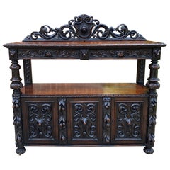 Antique English Server Sideboard Buffet 2-Tier Renaissance Oak 2 Drawers 19th C