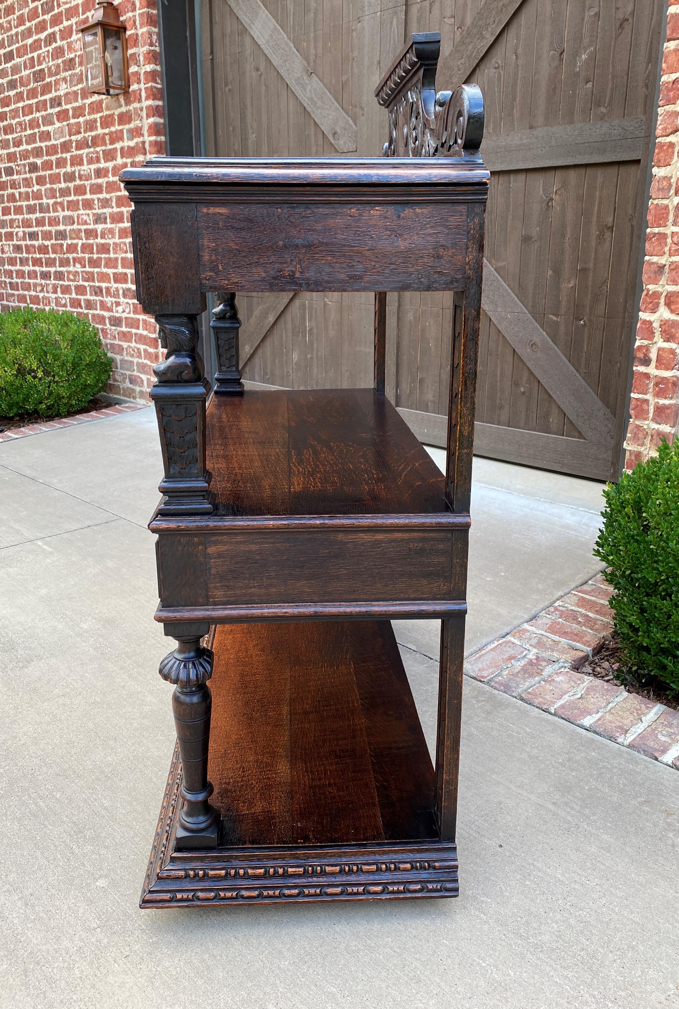 Antique English Server Sideboard Buffet 3-Tier Gothic Revival Oak 2 Drawers 1890 In Good Condition In Tyler, TX