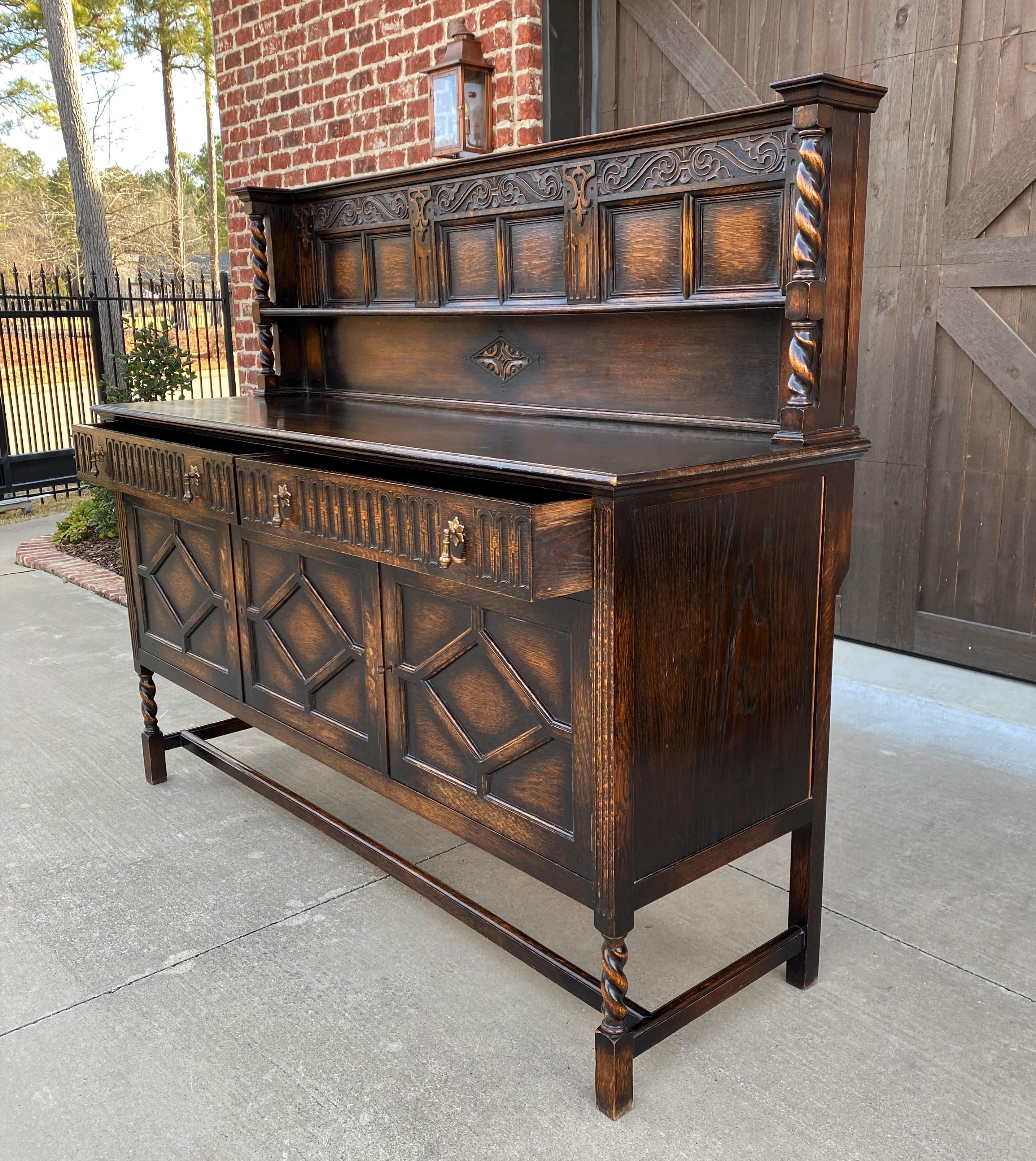 Antique English Server Sideboard Buffet Jacobean Oak Barley Twist 19th C 3