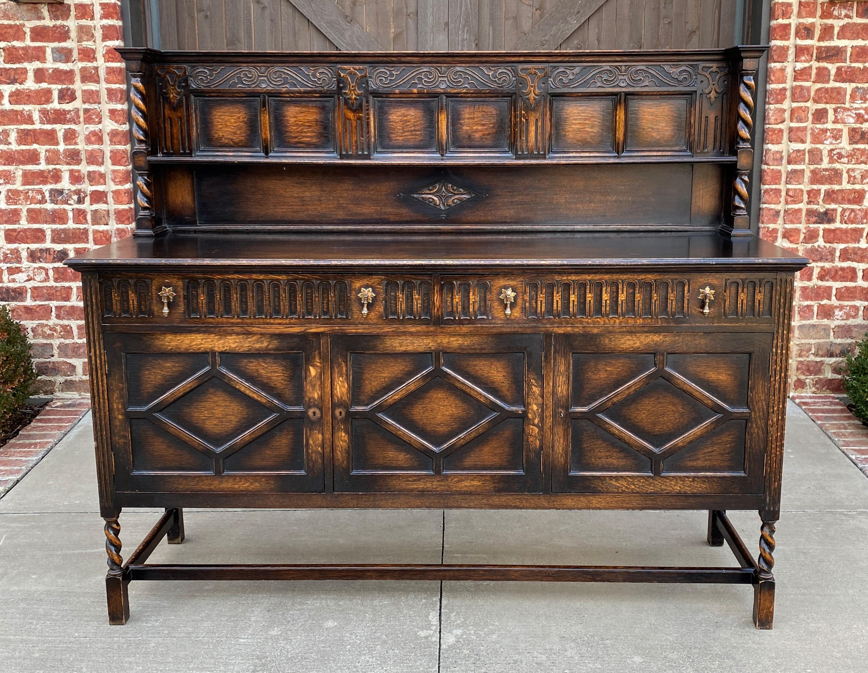 Antique English Server Sideboard Buffet Jacobean Oak Barley Twist 19th C 8