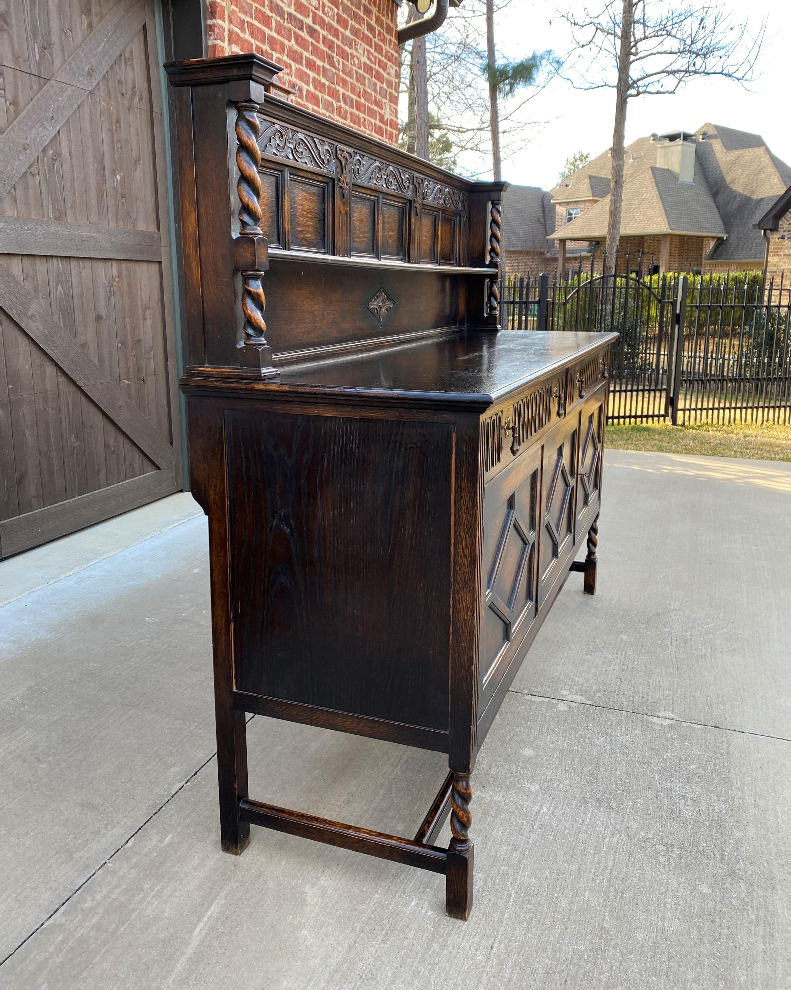 Antique English Server Sideboard Buffet Jacobean Oak Barley Twist 19th C 10