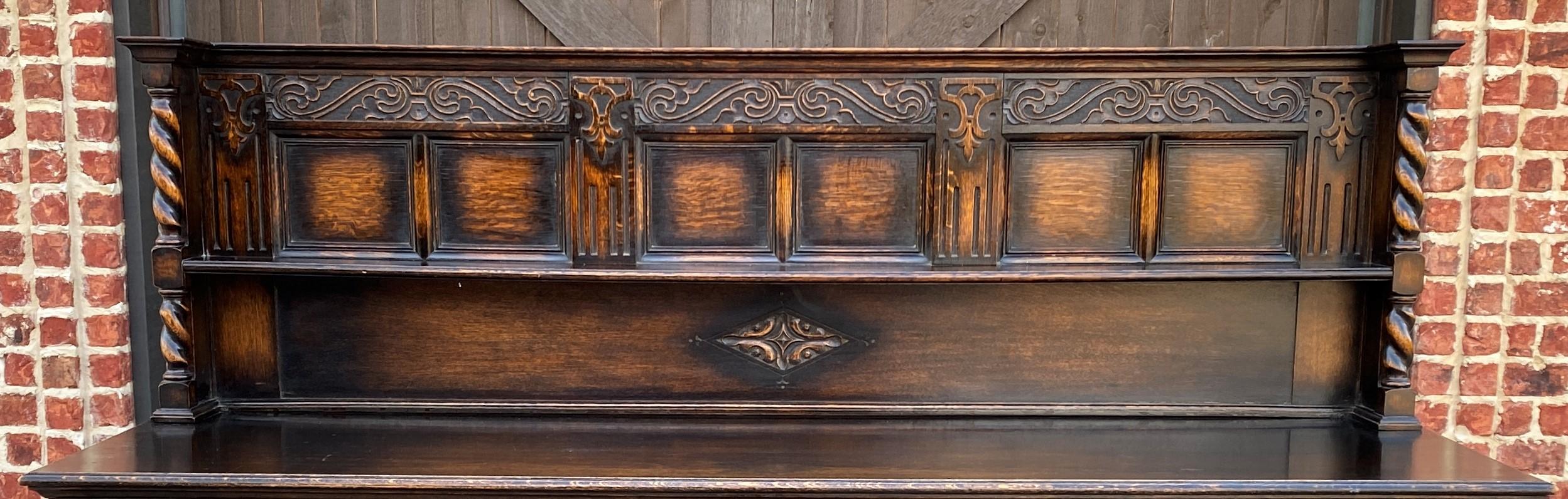 Antique English Server Sideboard Buffet Jacobean Oak Barley Twist 19th C In Good Condition In Tyler, TX