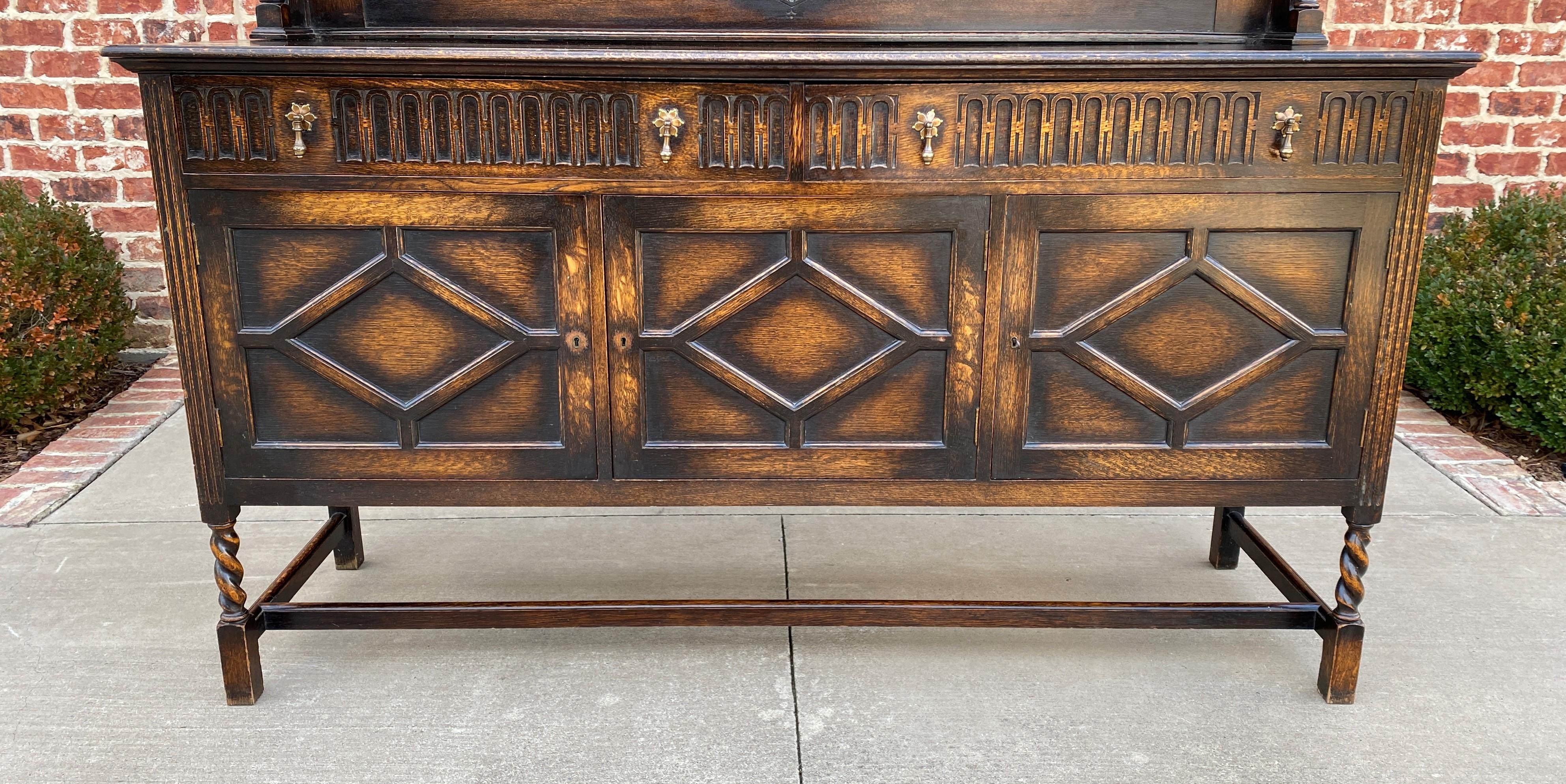 19th Century Antique English Server Sideboard Buffet Jacobean Oak Barley Twist 19th C