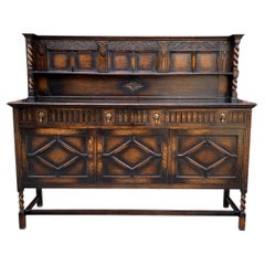 Antique English Server Sideboard Buffet Jacobean Oak Barley Twist 19th C