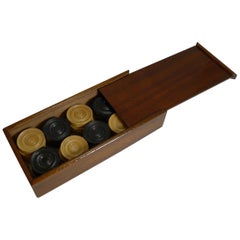 Antique ensemble anglais en bois d'ébène & Buis Pions de dames/d'échecs/de backgammon