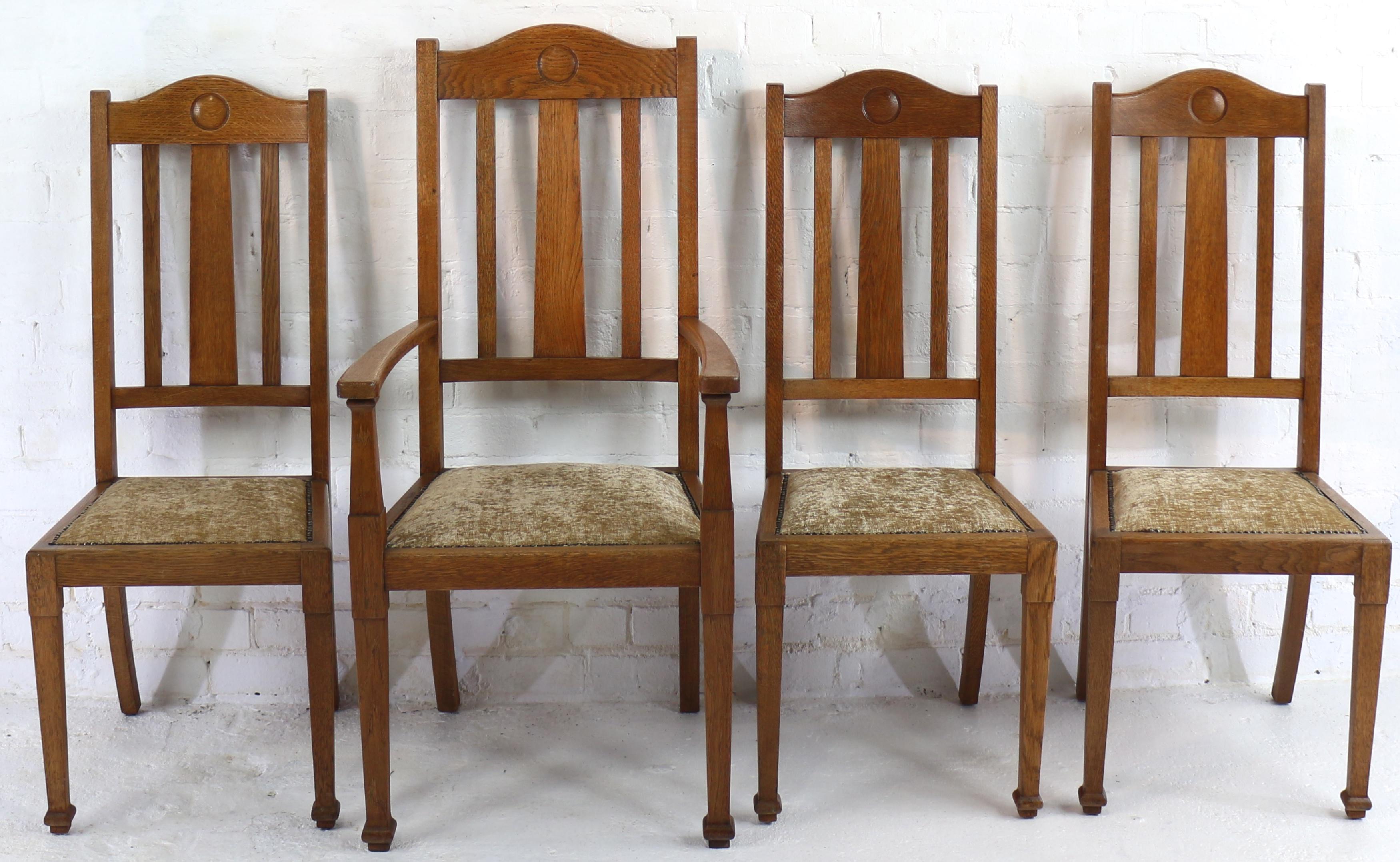 Antique English Set of 16 Arts & Crafts Oak Dining Chairs by Shapland & Petter 8