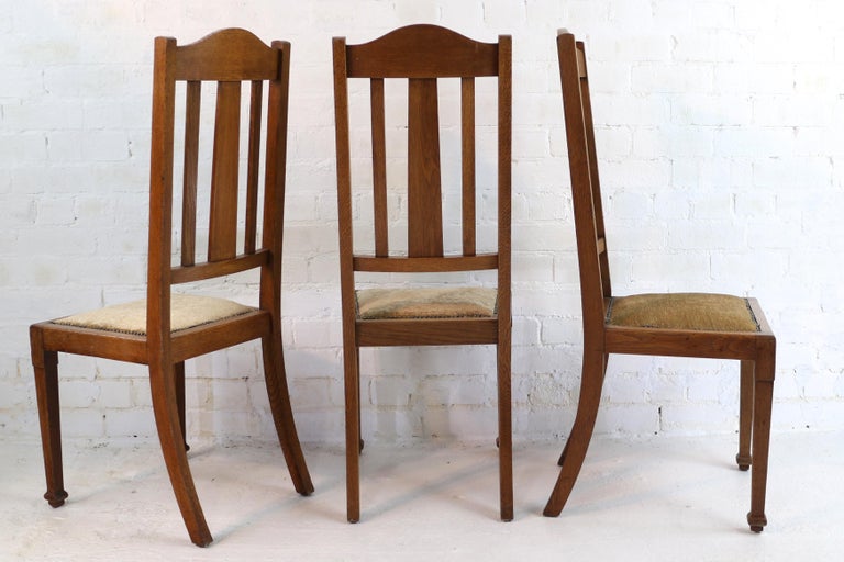 Antique English Set of 16 Arts and Crafts Oak Dining Chairs by Shapland