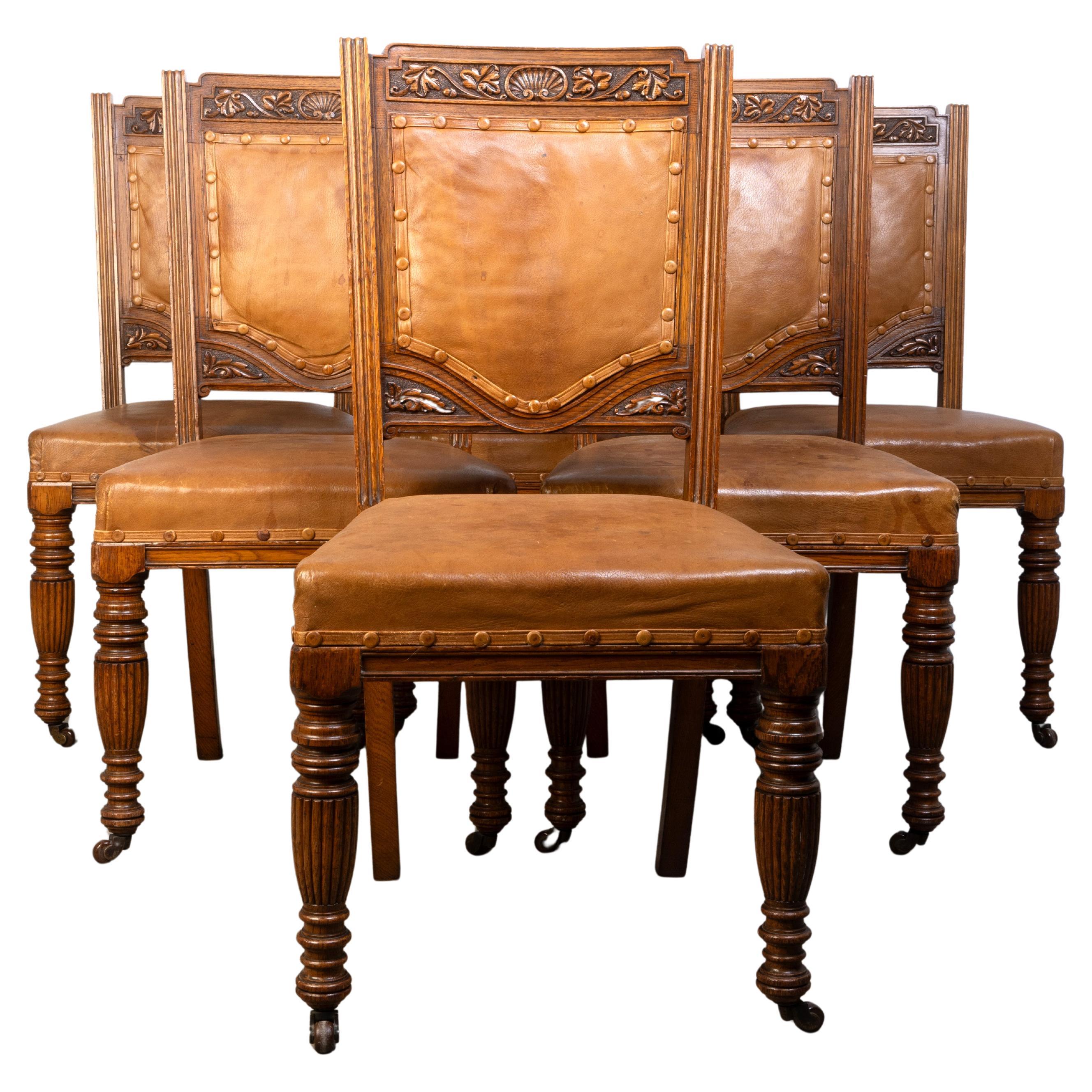 Antique English Set Of Six Elizabethan Revival Dining Chairs By Robson & Sons For Sale