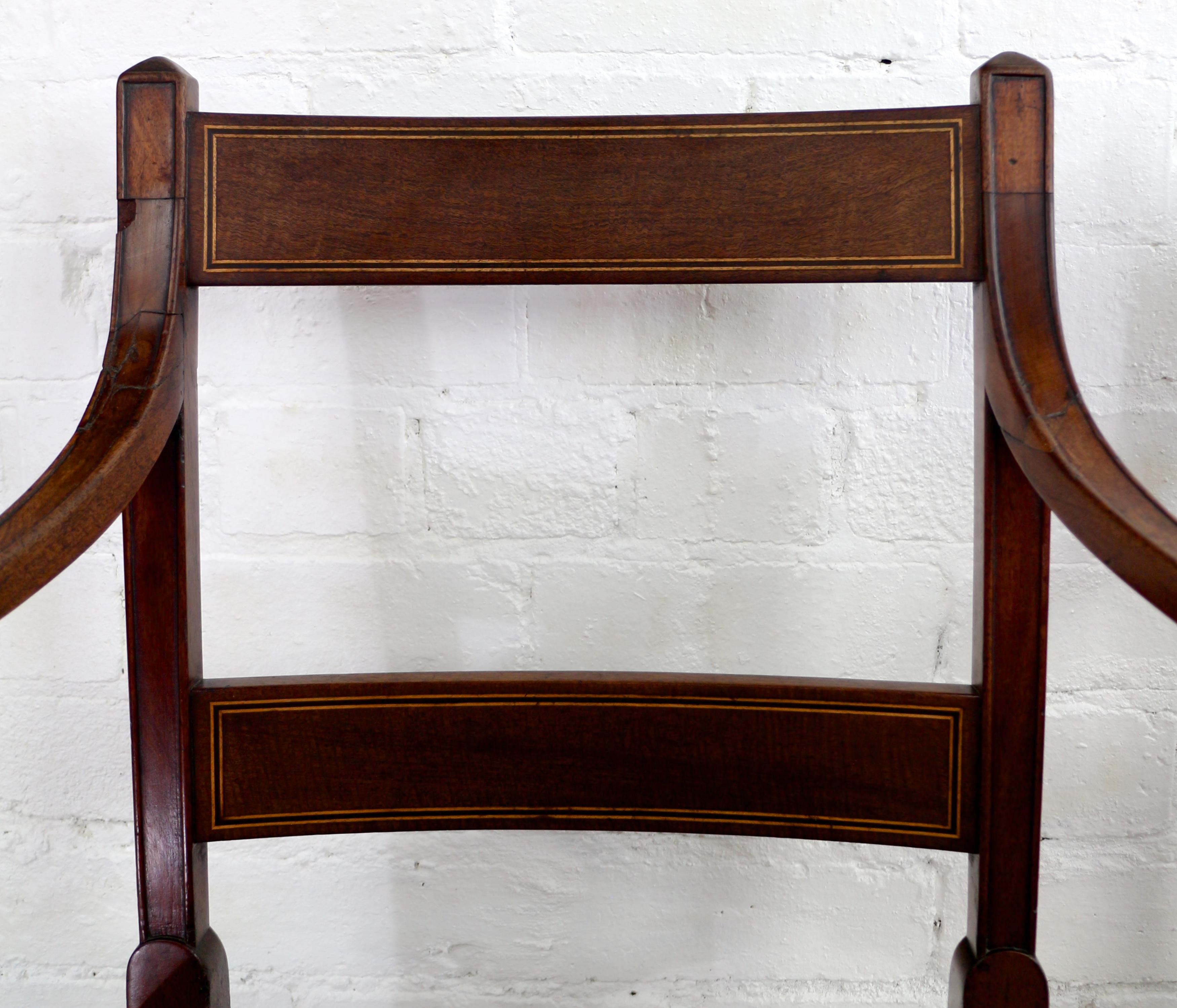 Antique English Set of Twelve George III Mahogany & Inlaid Dining Chairs For Sale 8