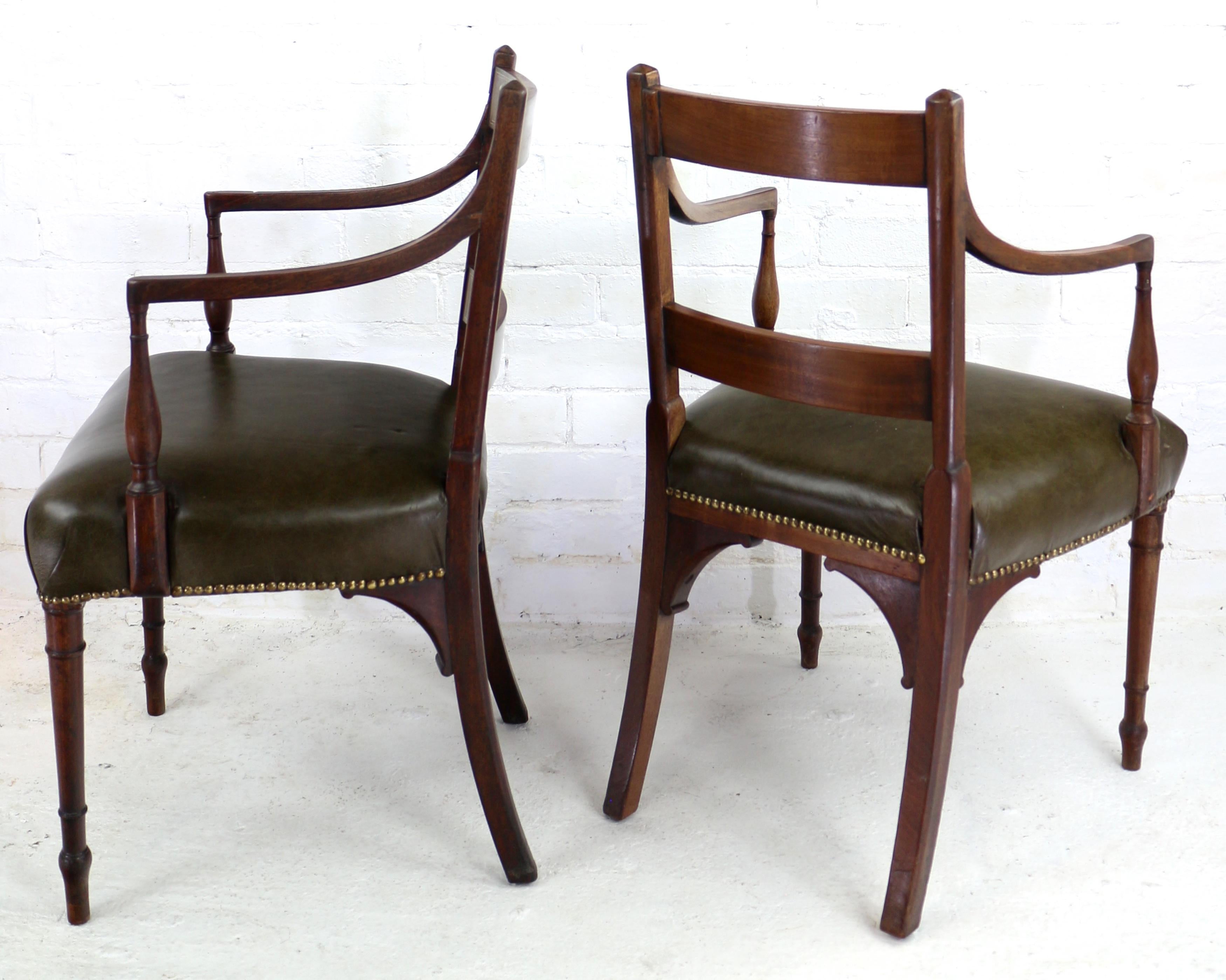 Leather Antique English Set of Twelve George III Mahogany & Inlaid Dining Chairs