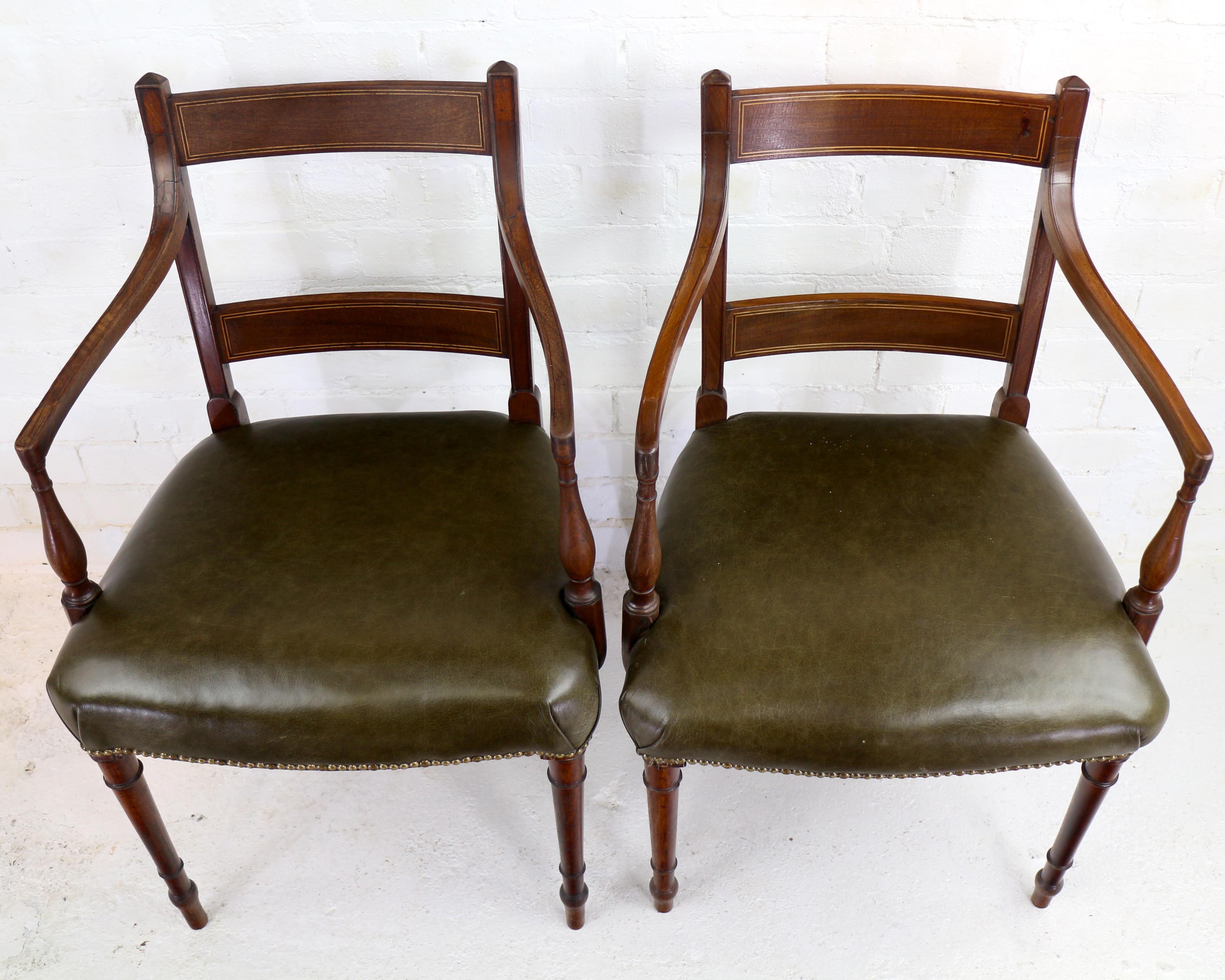 Antique English Set of Twelve George III Mahogany & Inlaid Dining Chairs 1