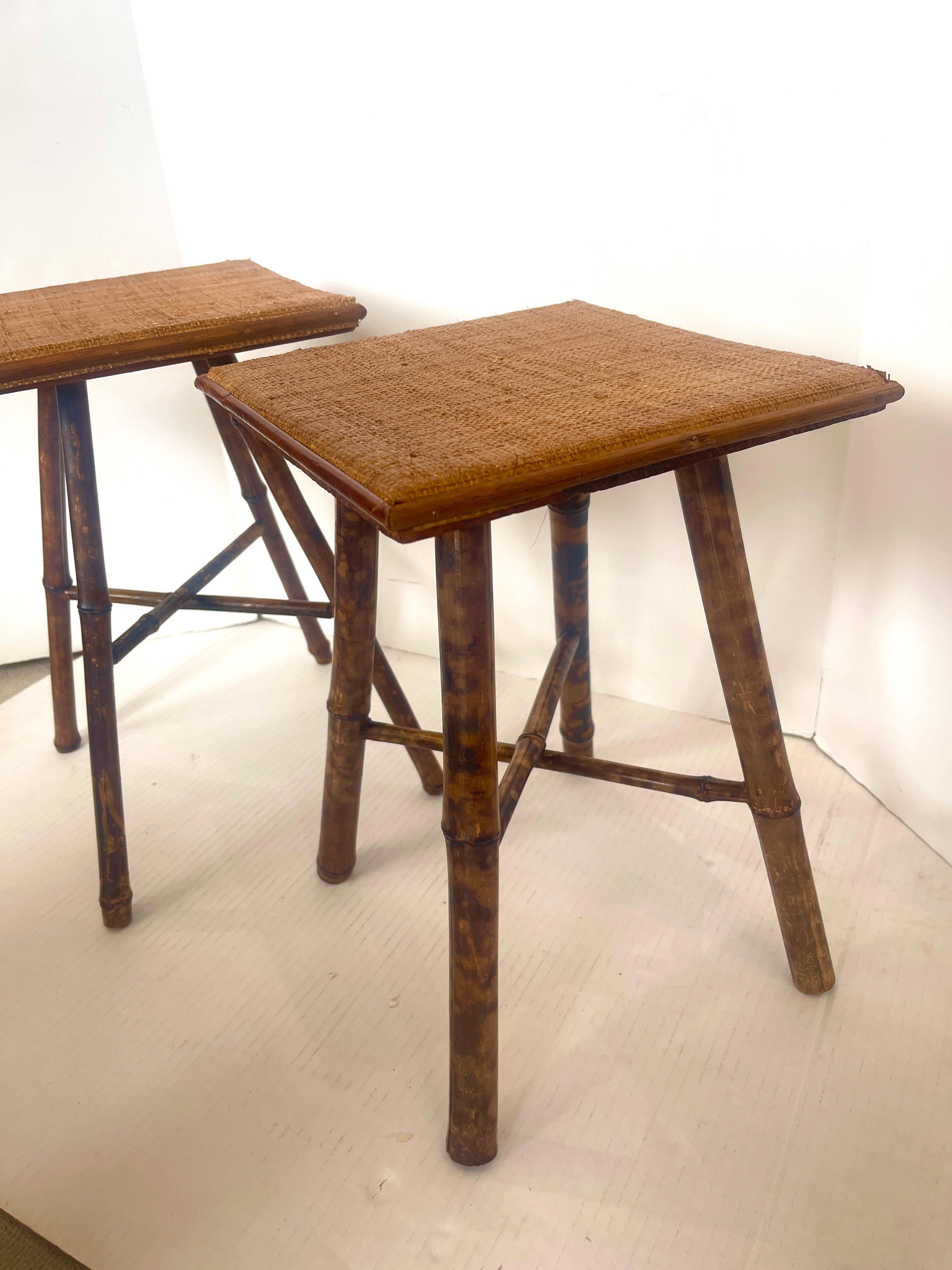 Antique English set of Two Bamboo Stools, C.1920s 6