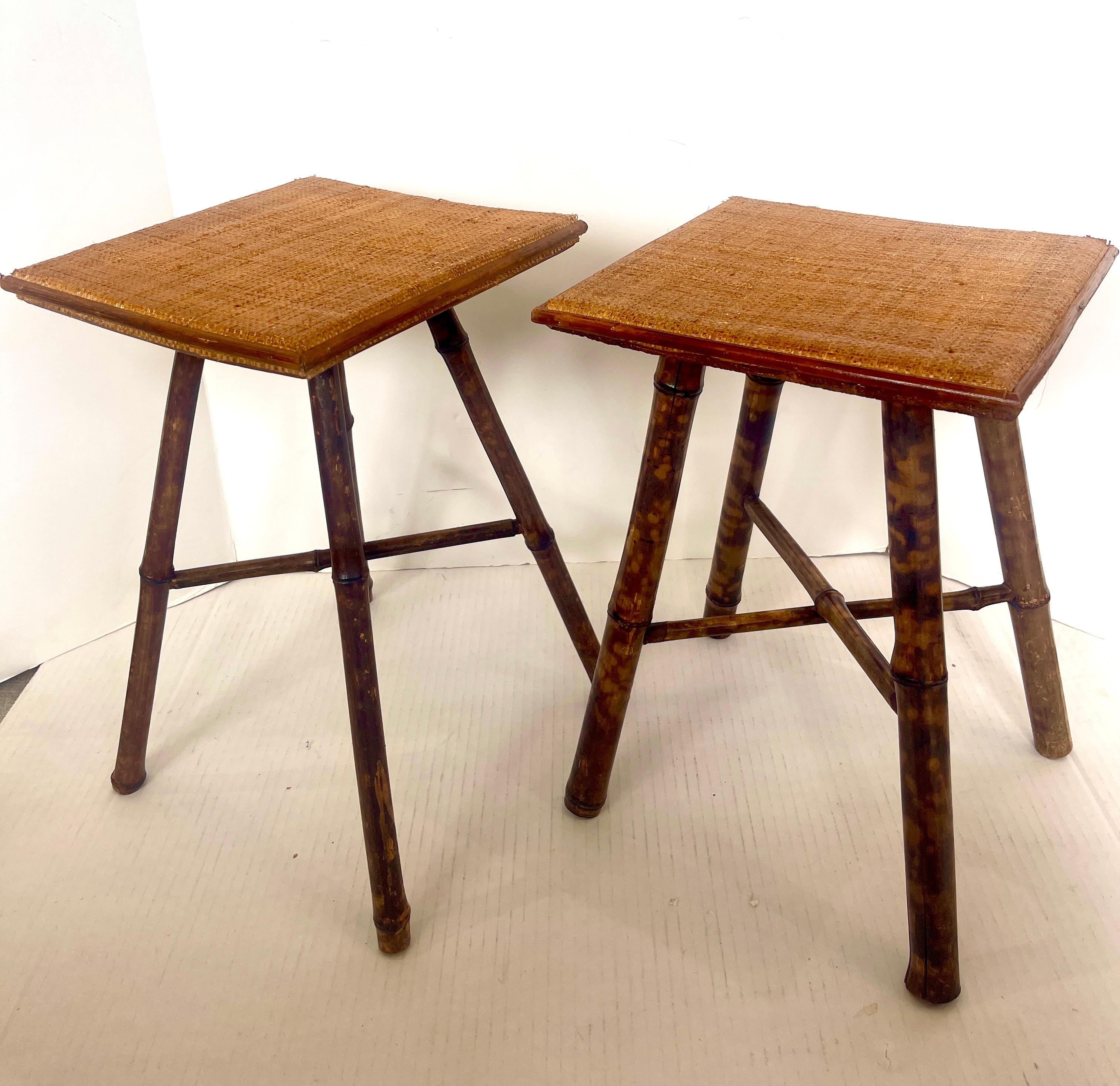 Antique English set of Two Bamboo Stools, C.1920s 7