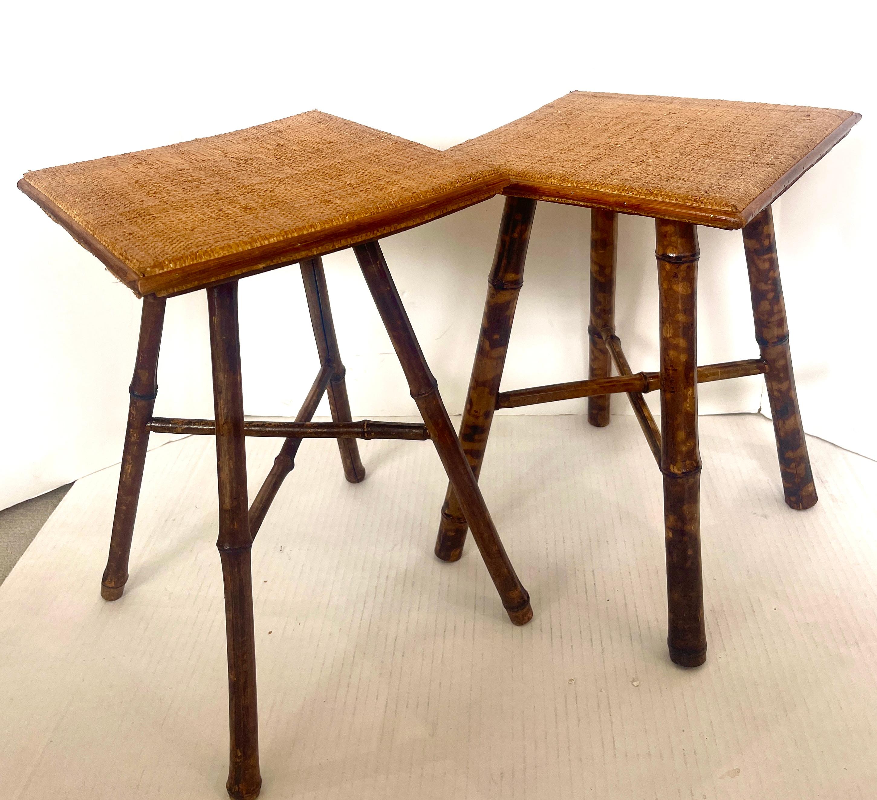 British Antique English set of Two Bamboo Stools, C.1920s