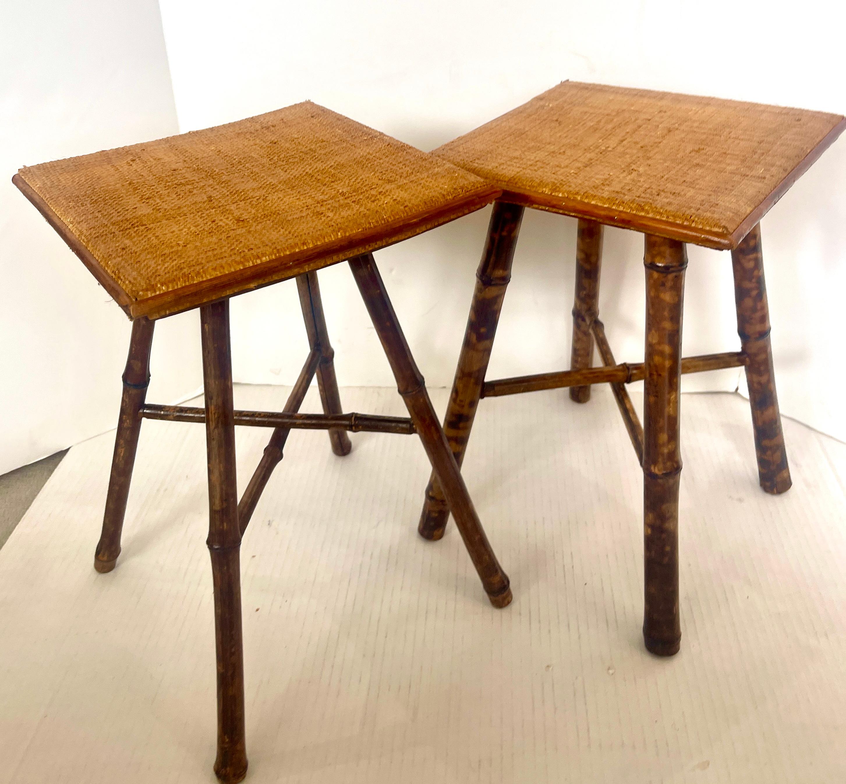 Hand-Crafted Antique English set of Two Bamboo Stools, C.1920s