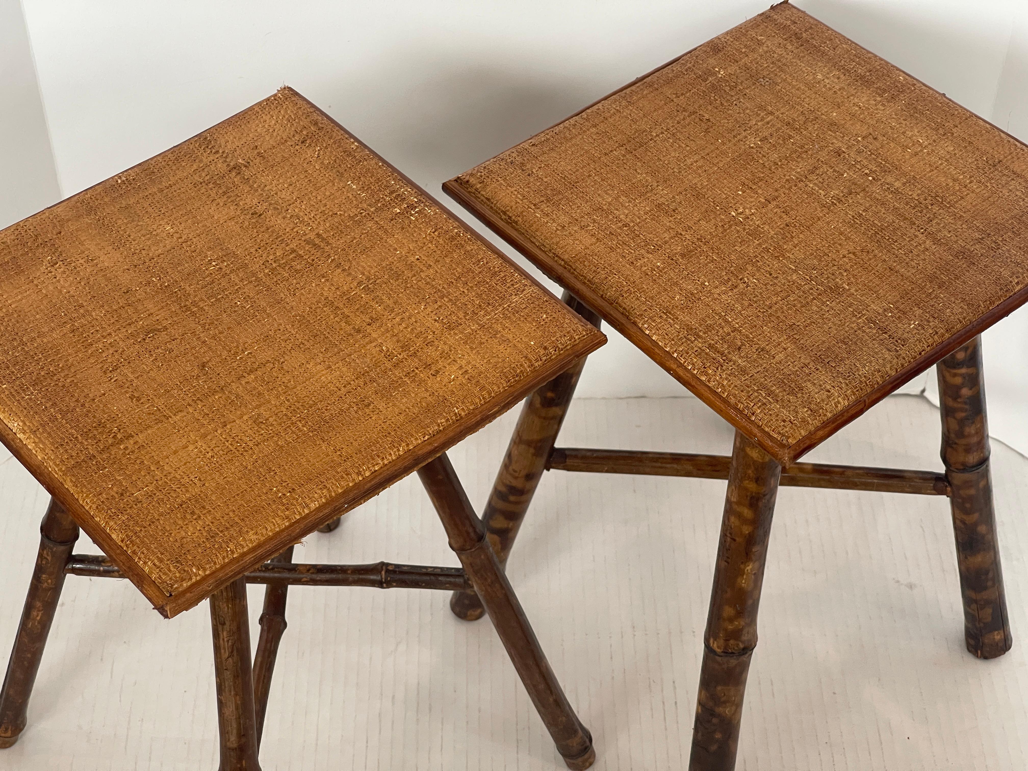 Antique English set of Two Bamboo Stools, C.1920s In Good Condition In West Palm Beach, FL