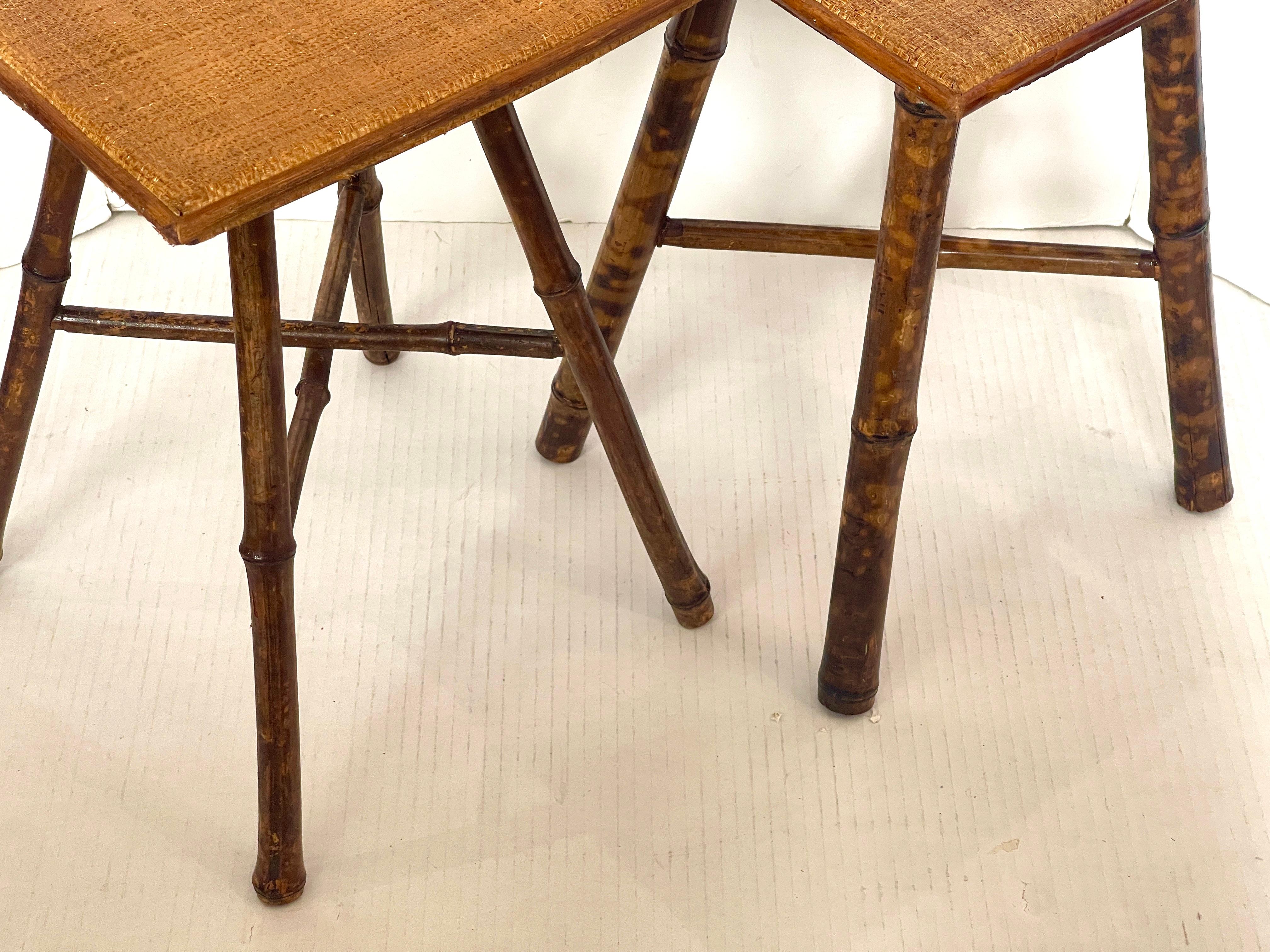 Early 20th Century Antique English set of Two Bamboo Stools, C.1920s