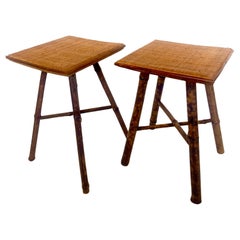 Antique English set of Two Bamboo Stools, C.1920s